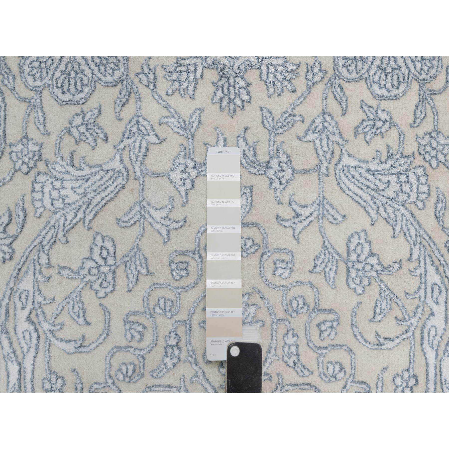 8'x10'2" Linen White, Light Tone on Tone with Persian Design, Wool and Plant Based Silk, Thick and Plush, 200 KPSI, Hand Knotted, Oriental Rug Sh91352
