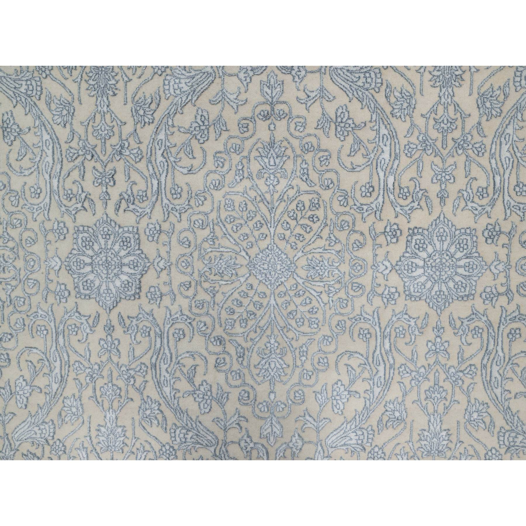 8'x10'2" Linen White, Light Tone on Tone with Persian Design, Wool and Plant Based Silk, Thick and Plush, 200 KPSI, Hand Knotted, Oriental Rug Sh91352