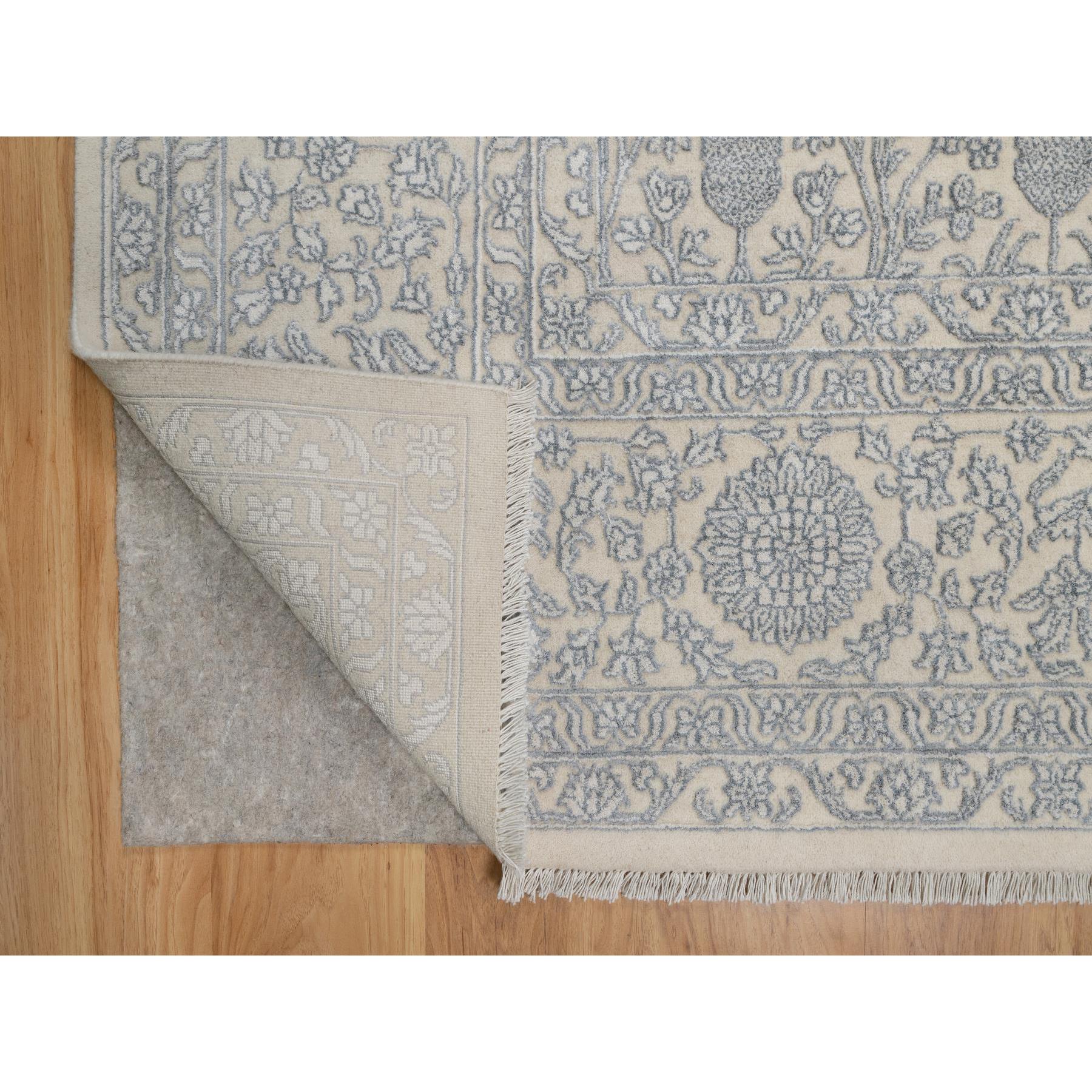 9'x12'1" Chiffon White, Light Tone on Tone with Persian Design with Repetitive Floral Motifs, Wool and Plant Based Silk, Thick and Plush, 200 KPSI, Hand Knotted, Oriental Rug Sh91353