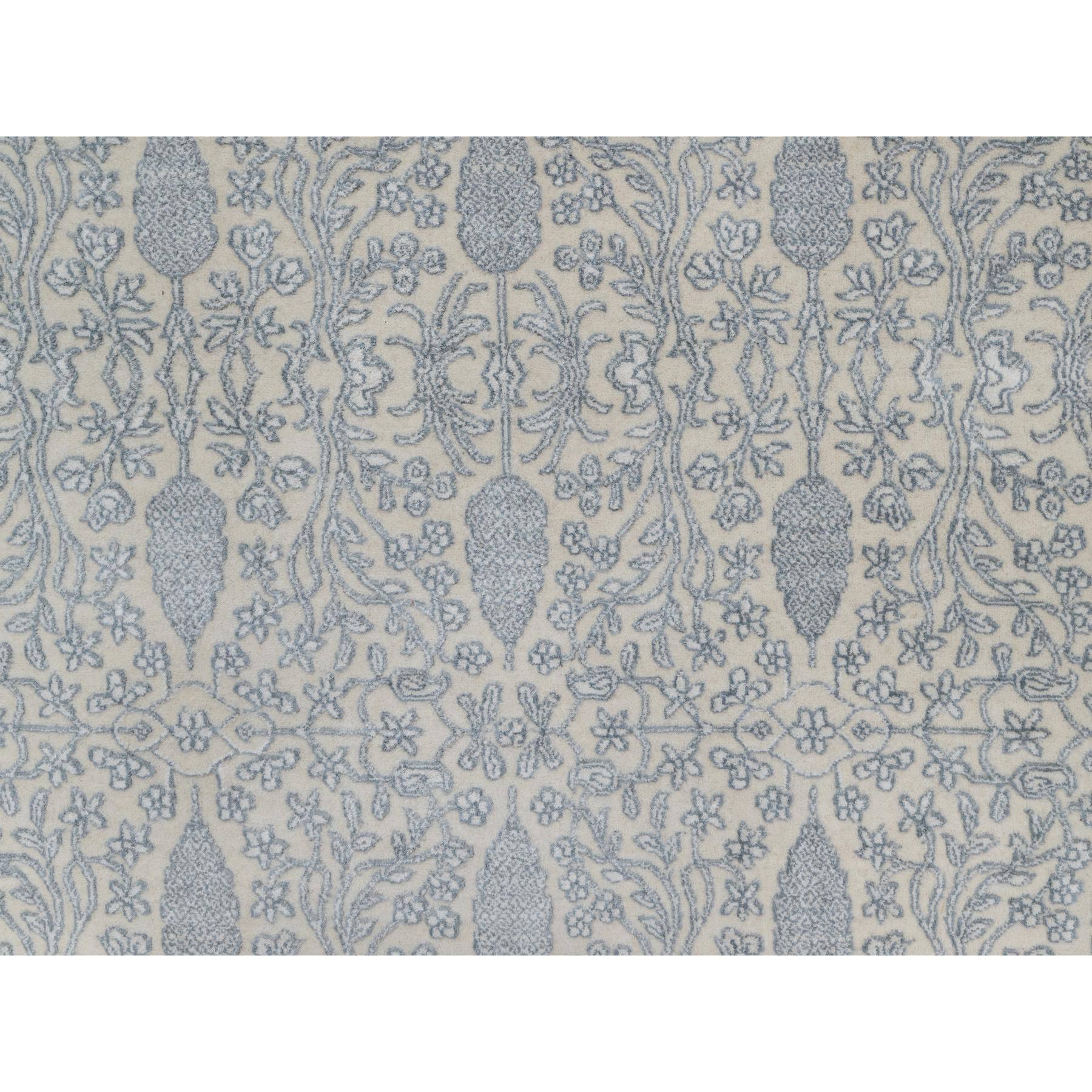 9'x12'1" Chiffon White, Light Tone on Tone with Persian Design with Repetitive Floral Motifs, Wool and Plant Based Silk, Thick and Plush, 200 KPSI, Hand Knotted, Oriental Rug Sh91353