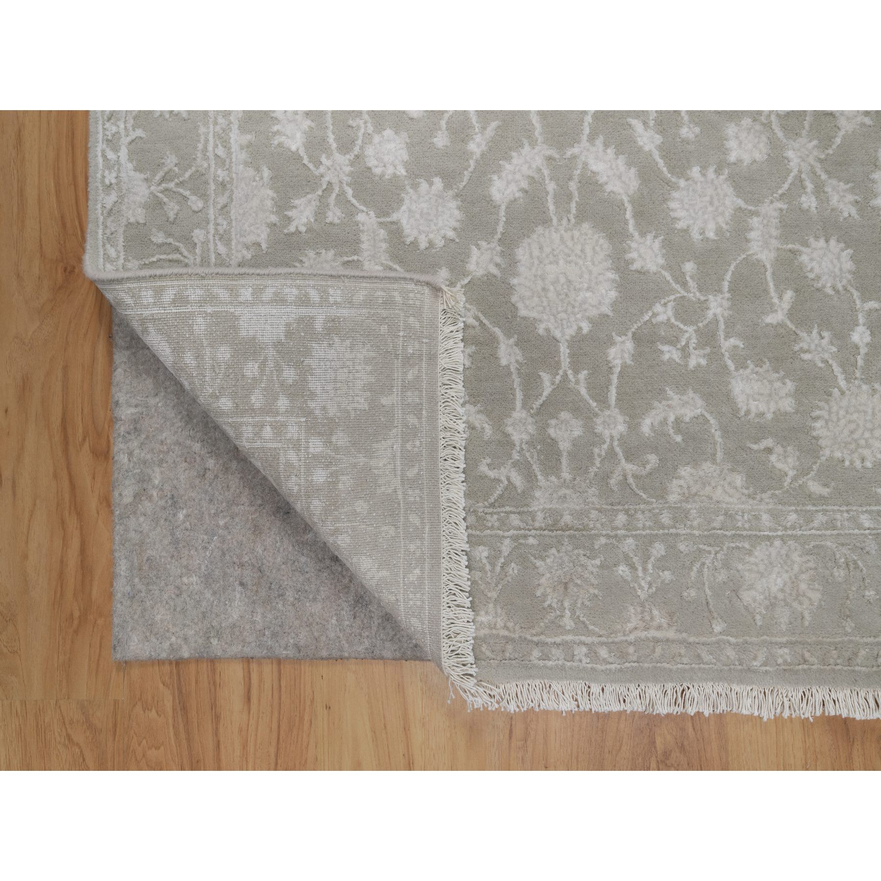3'1"x5' Stone Gray, Hand Knotted, Light Tone on Tone with Persian Design, Wool and Plant Based Silk, Thick and Plush, 200 KPSI, Oriental Rug Sh91354
