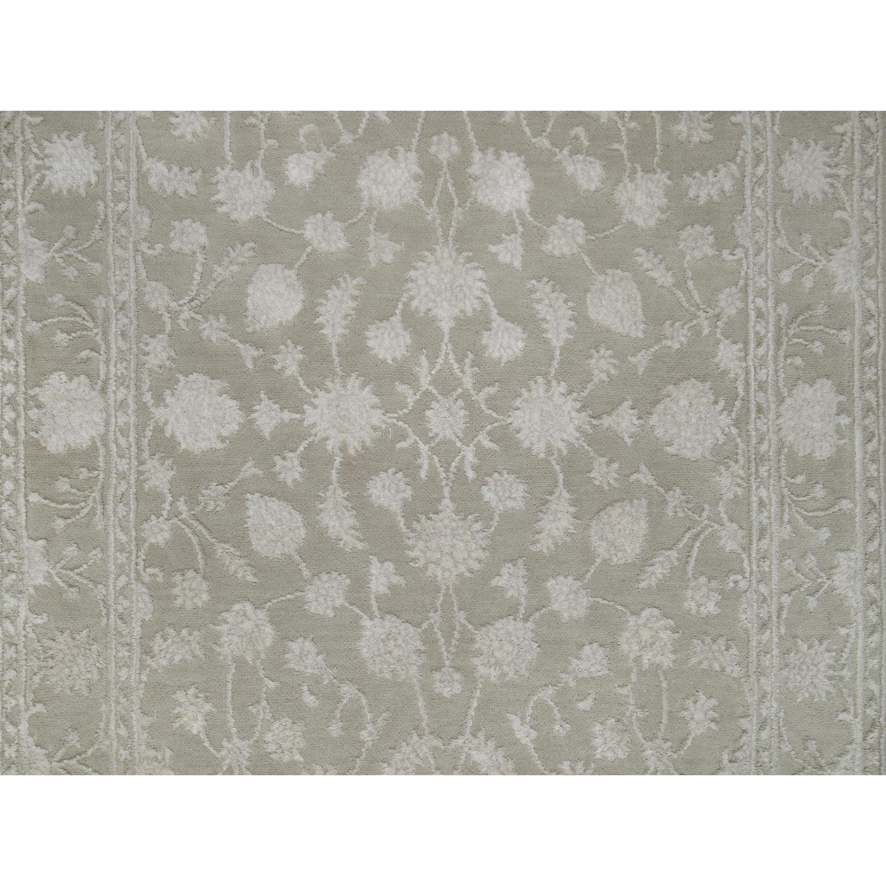 3'1"x5' Stone Gray, Hand Knotted, Light Tone on Tone with Persian Design, Wool and Plant Based Silk, Thick and Plush, 200 KPSI, Oriental Rug Sh91354
