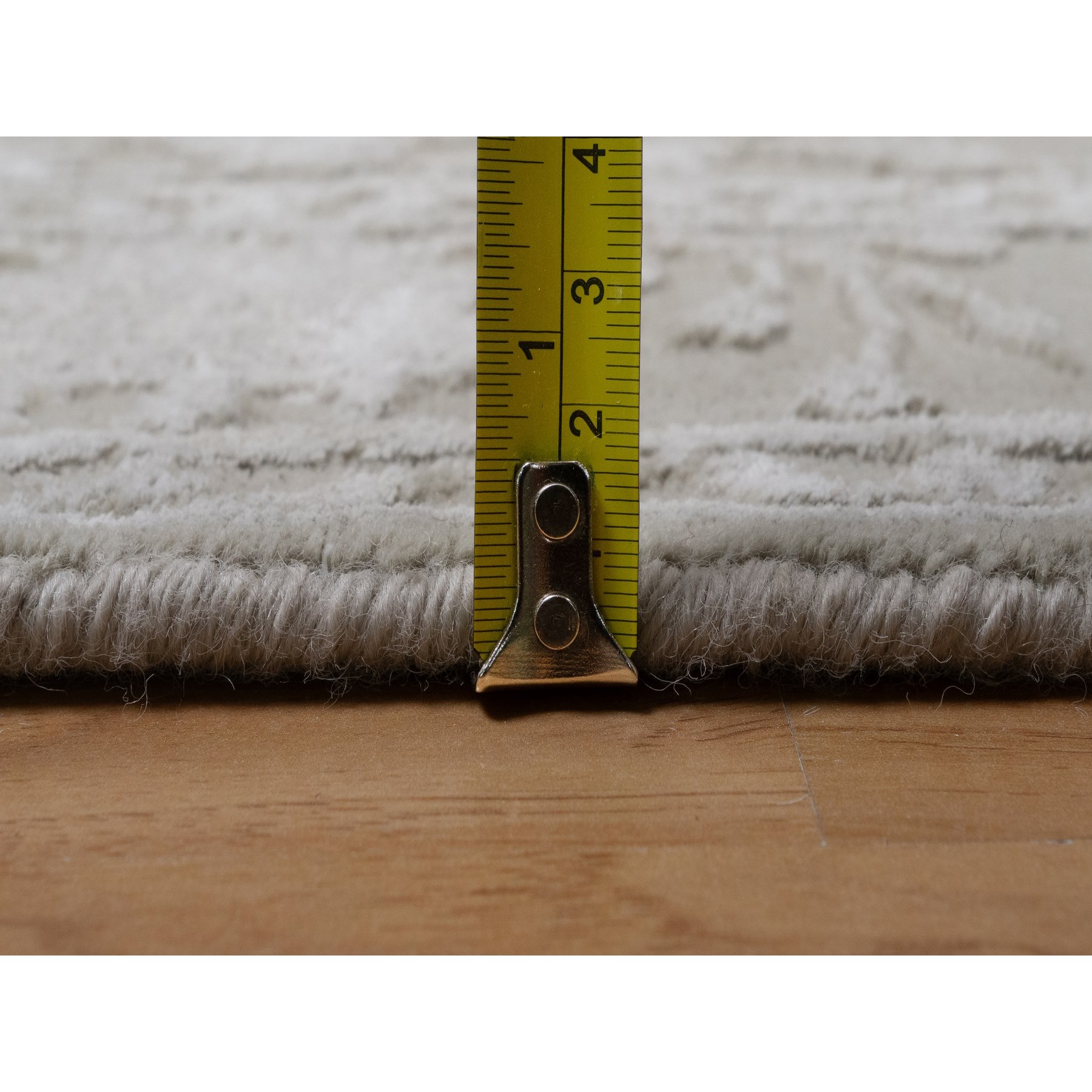 3'1"x5' Stone Gray, Hand Knotted, Light Tone on Tone with Persian Design, Wool and Plant Based Silk, Thick and Plush, 200 KPSI, Oriental Rug Sh91354