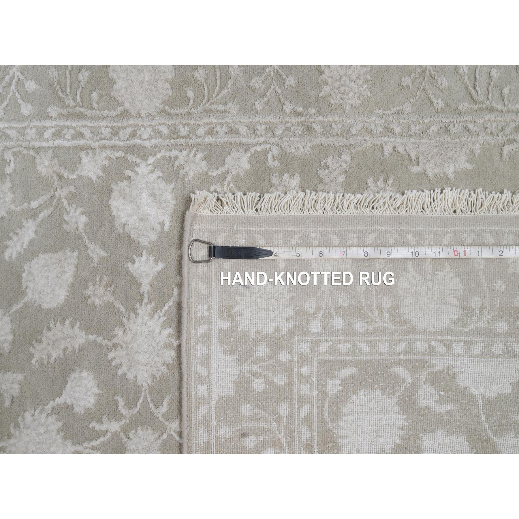3'1"x5' Stone Gray, Hand Knotted, Light Tone on Tone with Persian Design, Wool and Plant Based Silk, Thick and Plush, 200 KPSI, Oriental Rug Sh91354