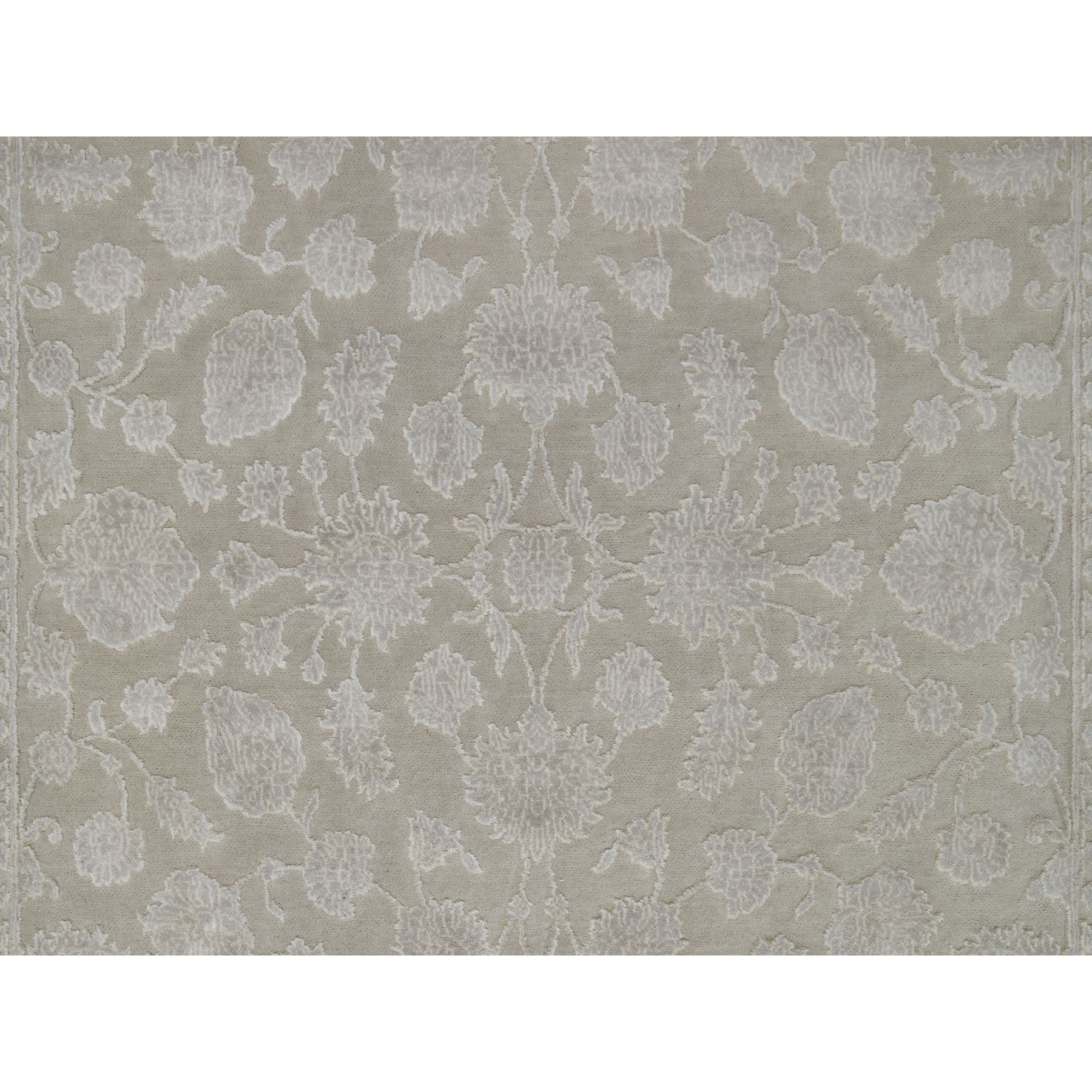 4'9"x6'10" Stone Gray, 200 KPSI, Light Tone on Tone with Persian Design, Wool and Plant Based Silk, Thick and Plush, Hand Knotted, Oriental Rug Sh91356