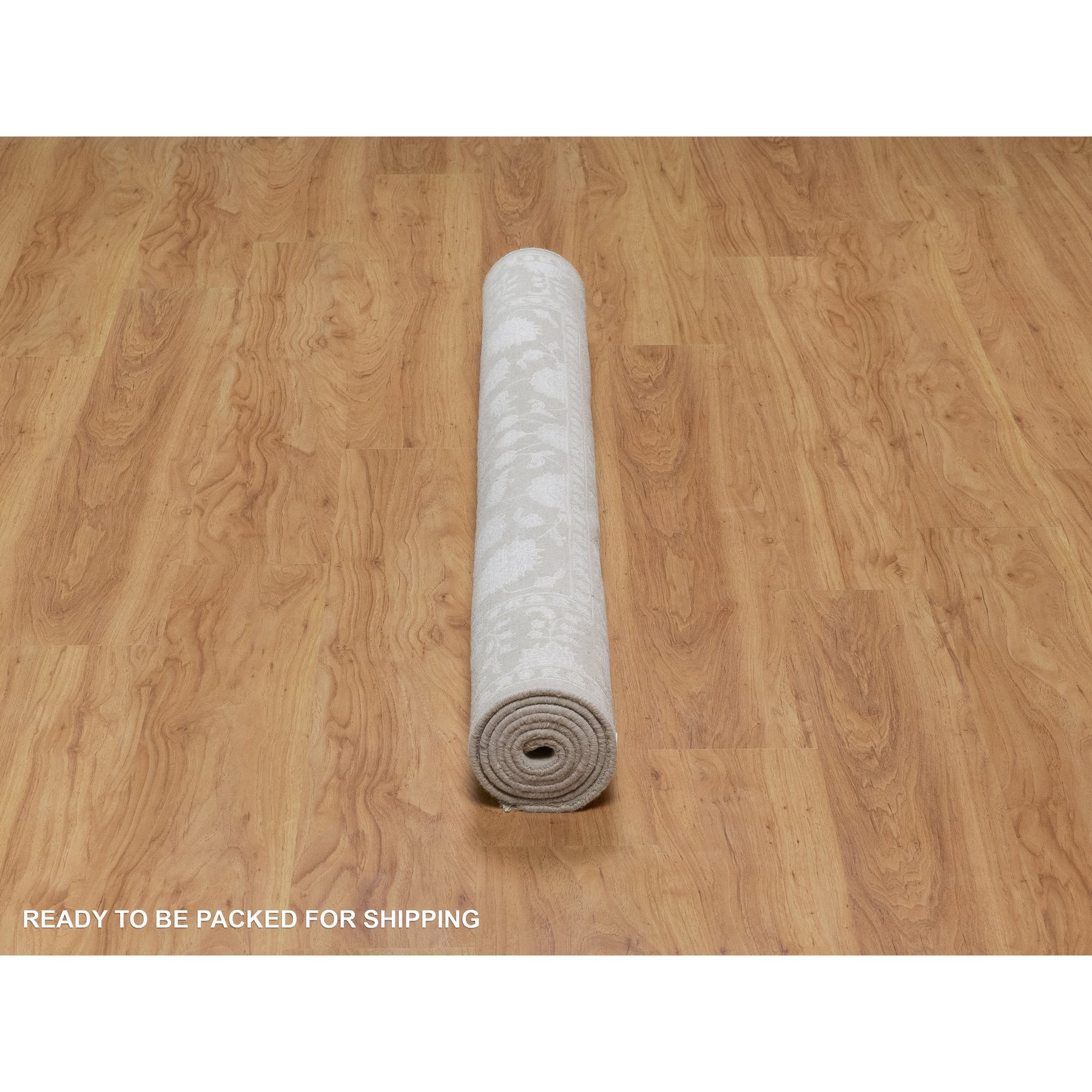 4'9"x6'10" Stone Gray, 200 KPSI, Light Tone on Tone with Persian Design, Wool and Plant Based Silk, Thick and Plush, Hand Knotted, Oriental Rug Sh91356