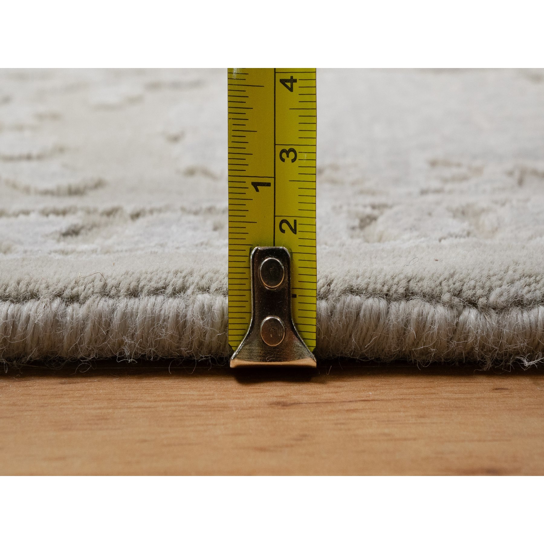 4'9"x6'10" Stone Gray, 200 KPSI, Light Tone on Tone with Persian Design, Wool and Plant Based Silk, Thick and Plush, Hand Knotted, Oriental Rug Sh91356