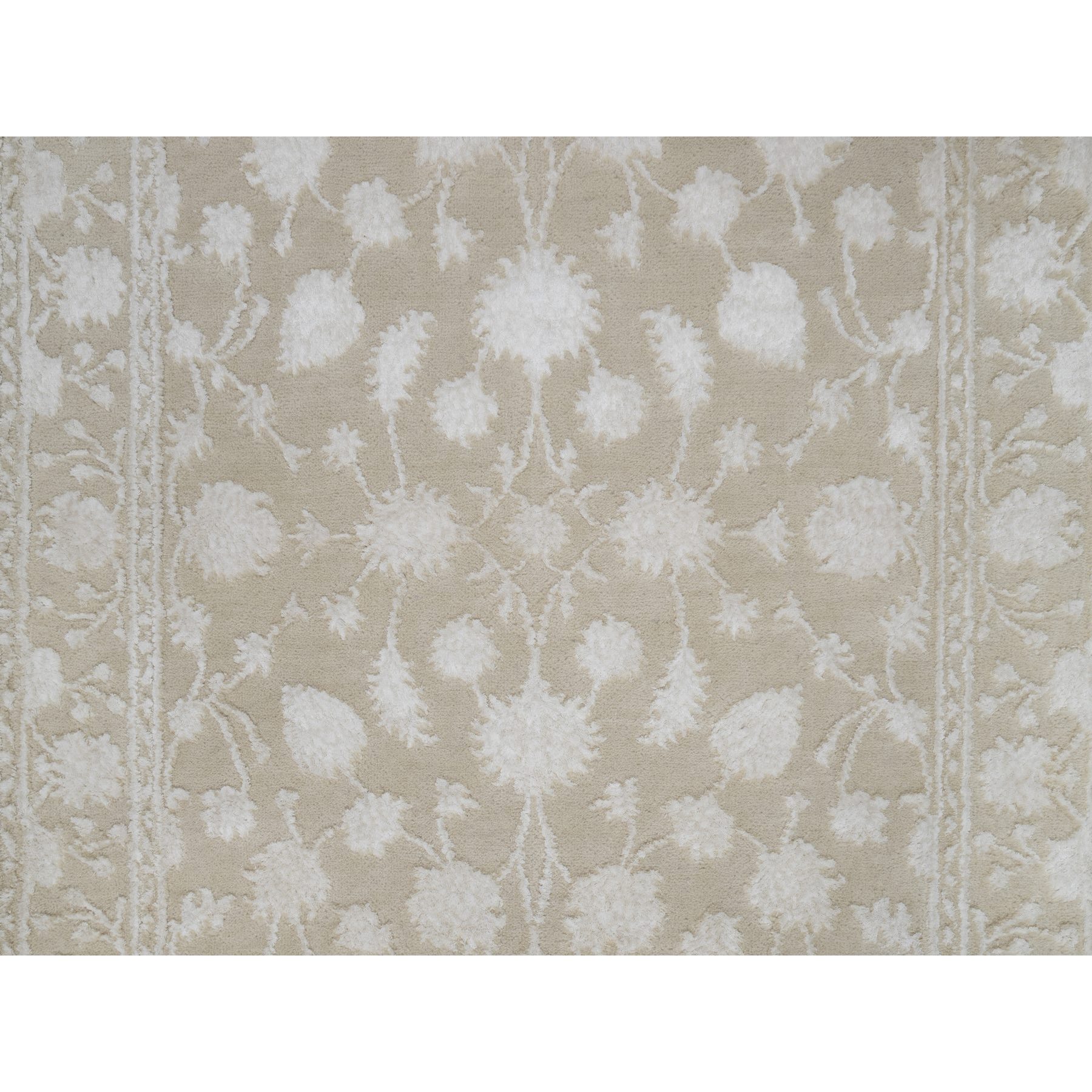 2'8"x10'3" Dark Vanilla Brown, Light Tone on Tone with Persian Design, Wool and Plant Based Silk, Thick and Plush, 200 KPSI, Hand Knotted, Runner, Oriental Rug Sh91357