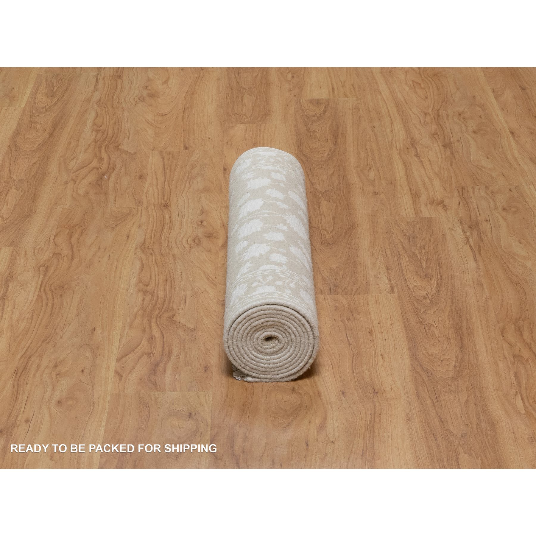 2'8"x10'3" Dark Vanilla Brown, Light Tone on Tone with Persian Design, Wool and Plant Based Silk, Thick and Plush, 200 KPSI, Hand Knotted, Runner, Oriental Rug Sh91357
