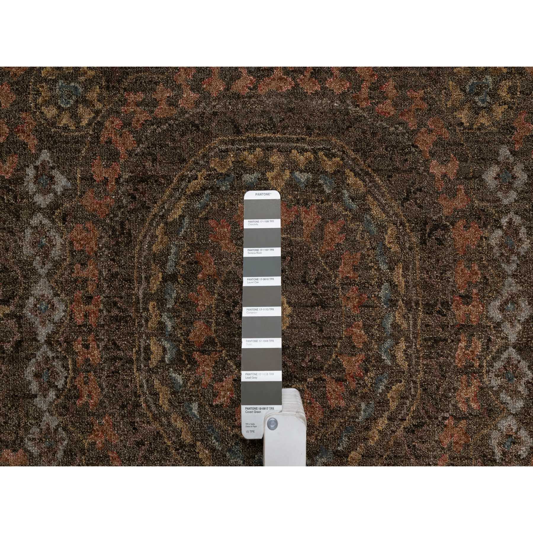 3'x4' Chocolate Brown, Mamluk Design, Pure 100% Himalayan Wool, Vegetable Dyes, Hand Knotted, Mat, Oriental Rug Sh91358