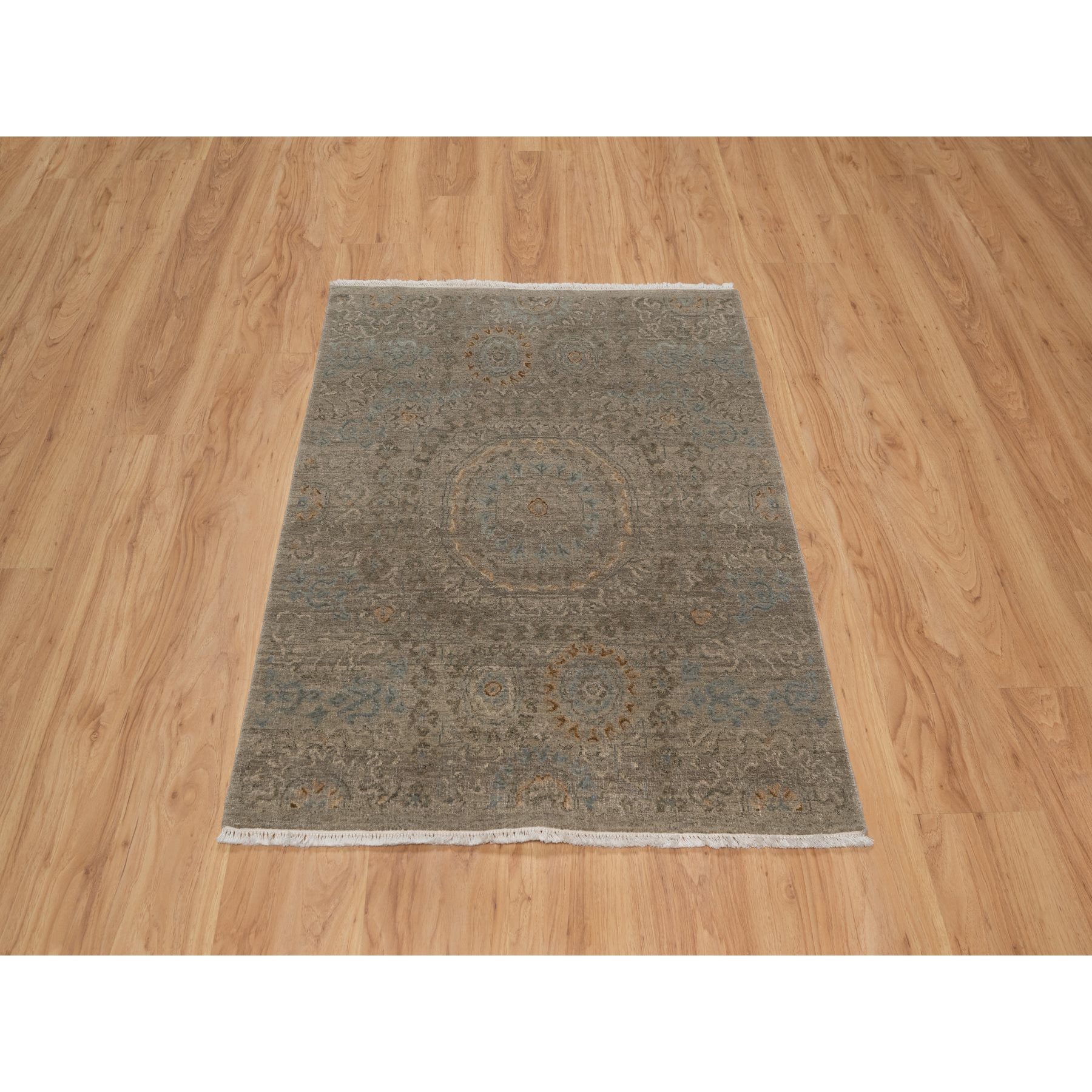 3'x4' Beaver Brown, Mamluk Design, Pure 100% Himalayan Wool, Natural Dyes, Hand Knotted, Mat, Oriental Rug Sh91359