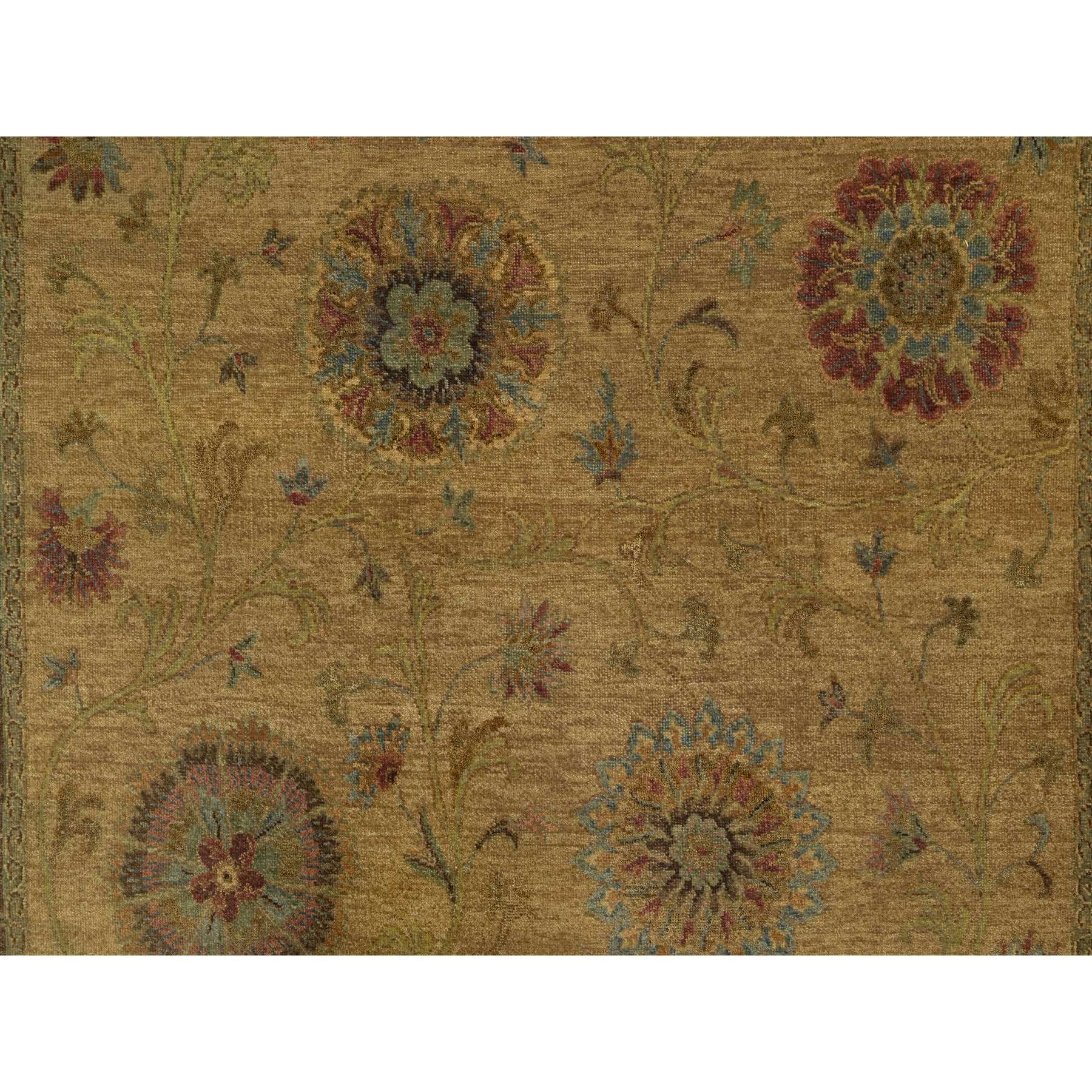 5'5"x5'10" Peanut Brown, Botanical Design, Pure 100% Himalayan Wool, Natural Dyes, Hand Knotted, Squarish, Oriental Rug Sh91361