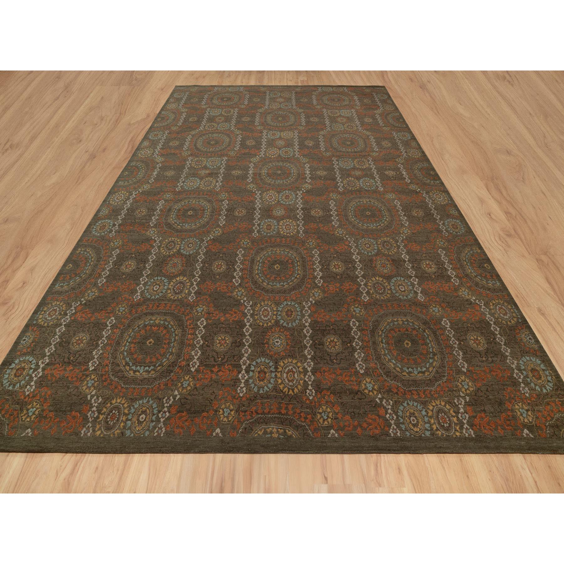10'1"x15'1" Mocha Brown, Hand Knotted, Mamluk Design, Pure 100% Himalayan Wool, Vegetable Dyes, Oversized, Oriental Rug Sh91363