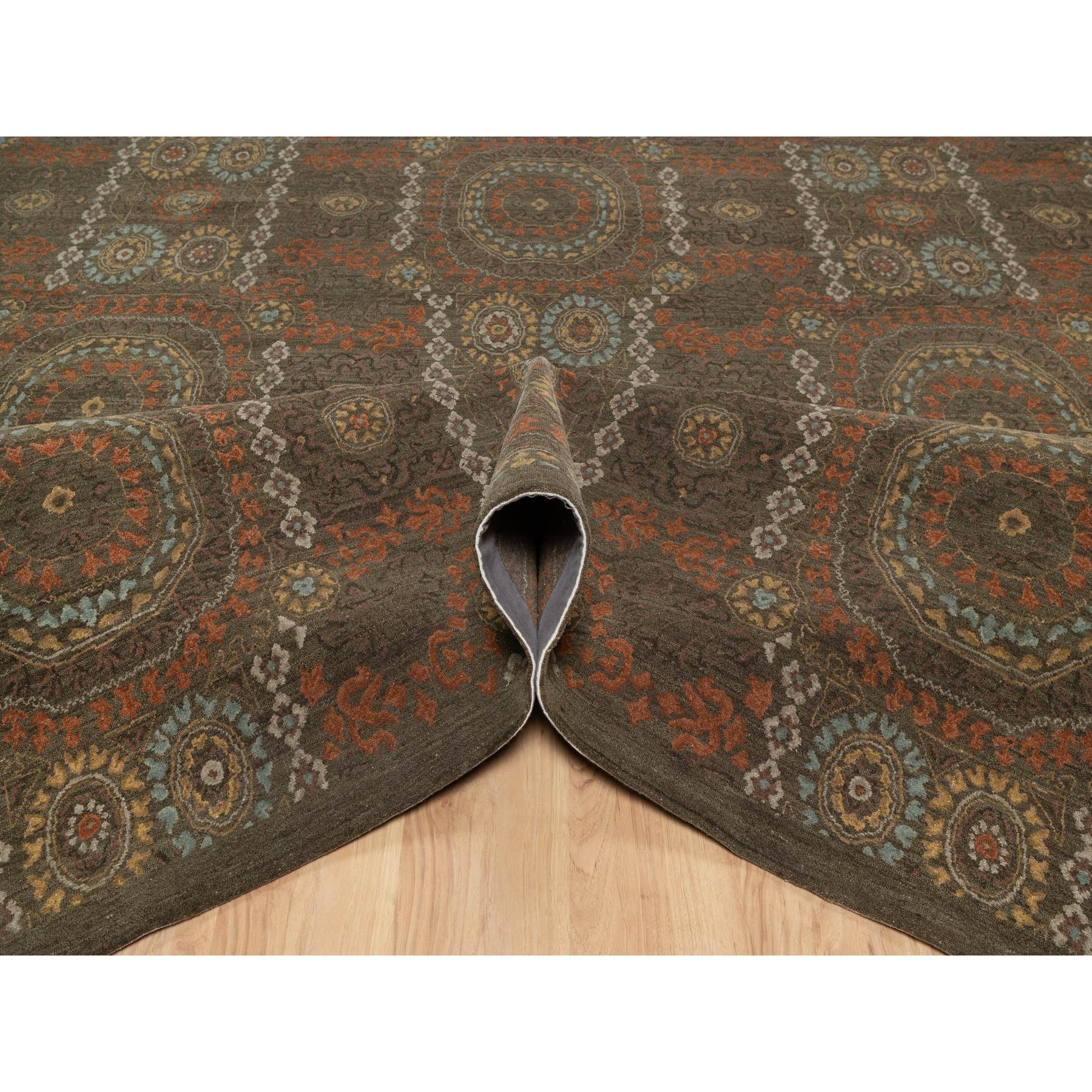10'1"x15'1" Mocha Brown, Hand Knotted, Mamluk Design, Pure 100% Himalayan Wool, Vegetable Dyes, Oversized, Oriental Rug Sh91363