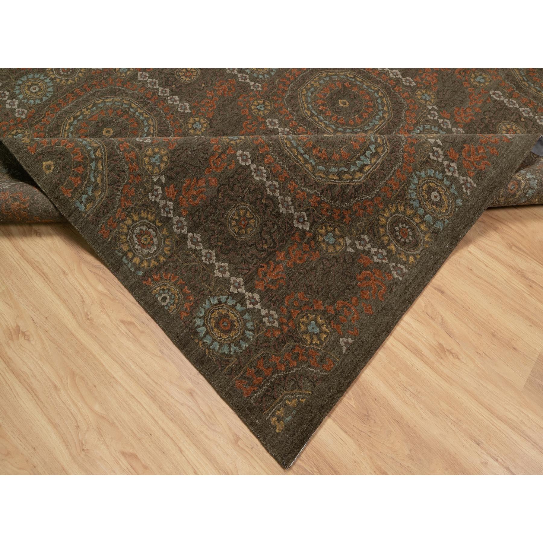 10'1"x15'1" Mocha Brown, Hand Knotted, Mamluk Design, Pure 100% Himalayan Wool, Vegetable Dyes, Oversized, Oriental Rug Sh91363