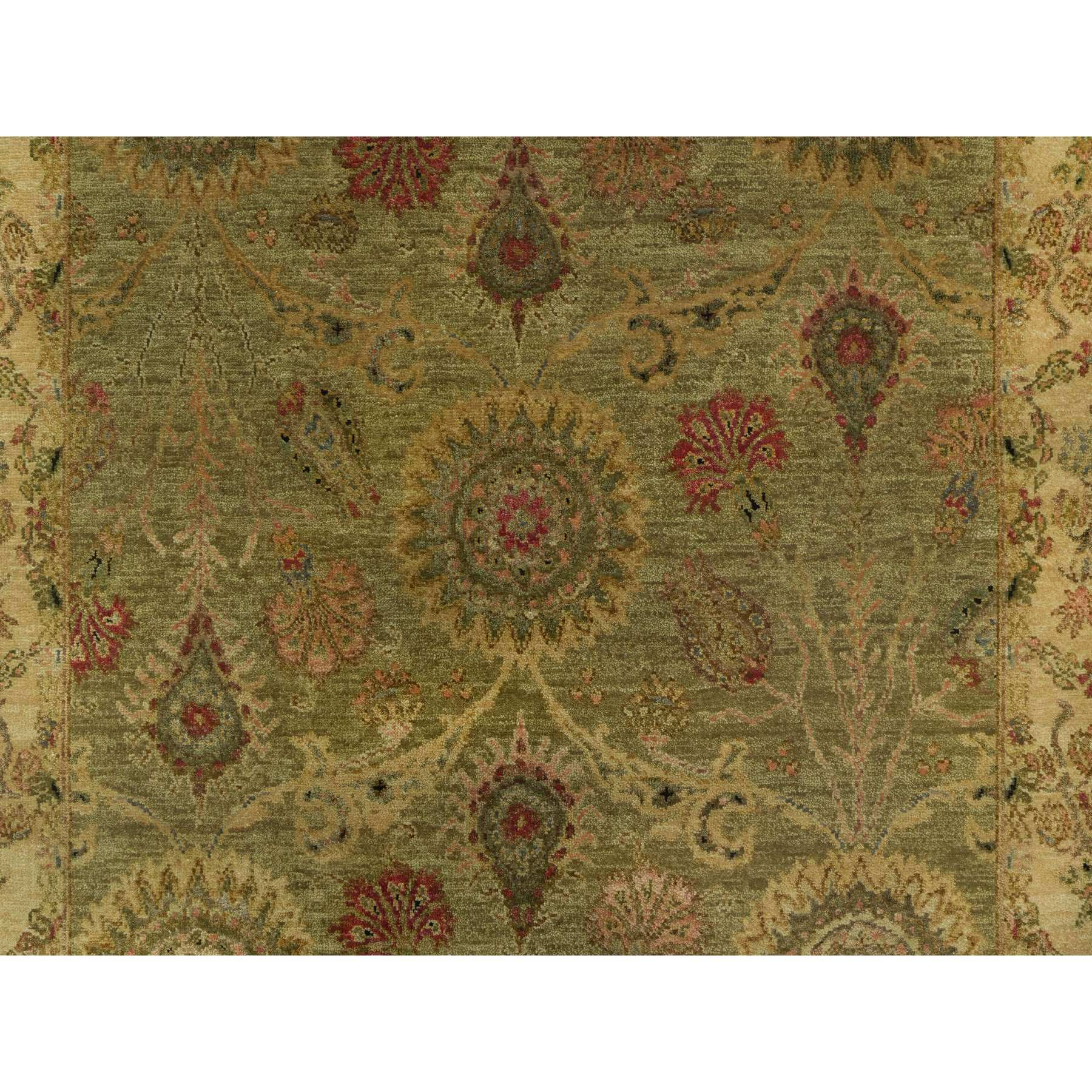 5'1"x7'10" Olive Green, Botanical Design, Hand Knotted, Pure 100% Himalayan Wool, Vegetable Dyes, Oriental Rug Sh91364