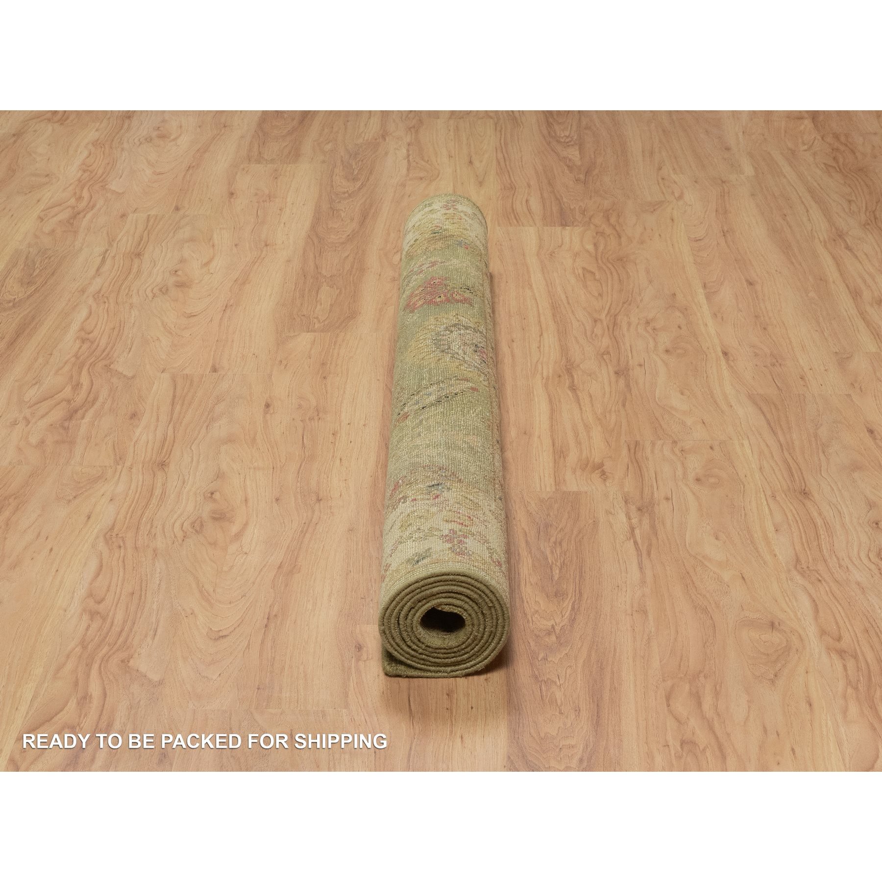 5'1"x7'10" Olive Green, Botanical Design, Hand Knotted, Pure 100% Himalayan Wool, Vegetable Dyes, Oriental Rug Sh91364