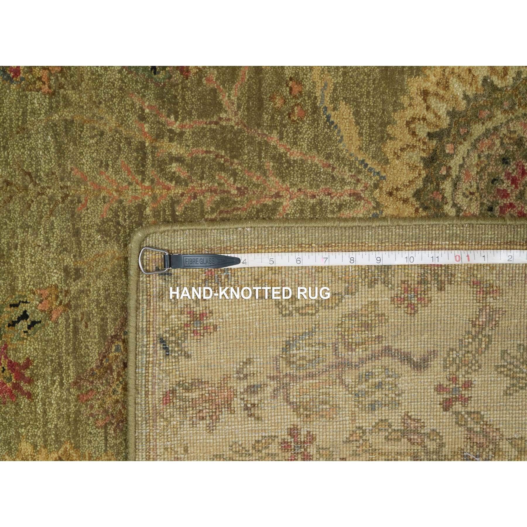 5'1"x7'10" Olive Green, Botanical Design, Hand Knotted, Pure 100% Himalayan Wool, Vegetable Dyes, Oriental Rug Sh91364