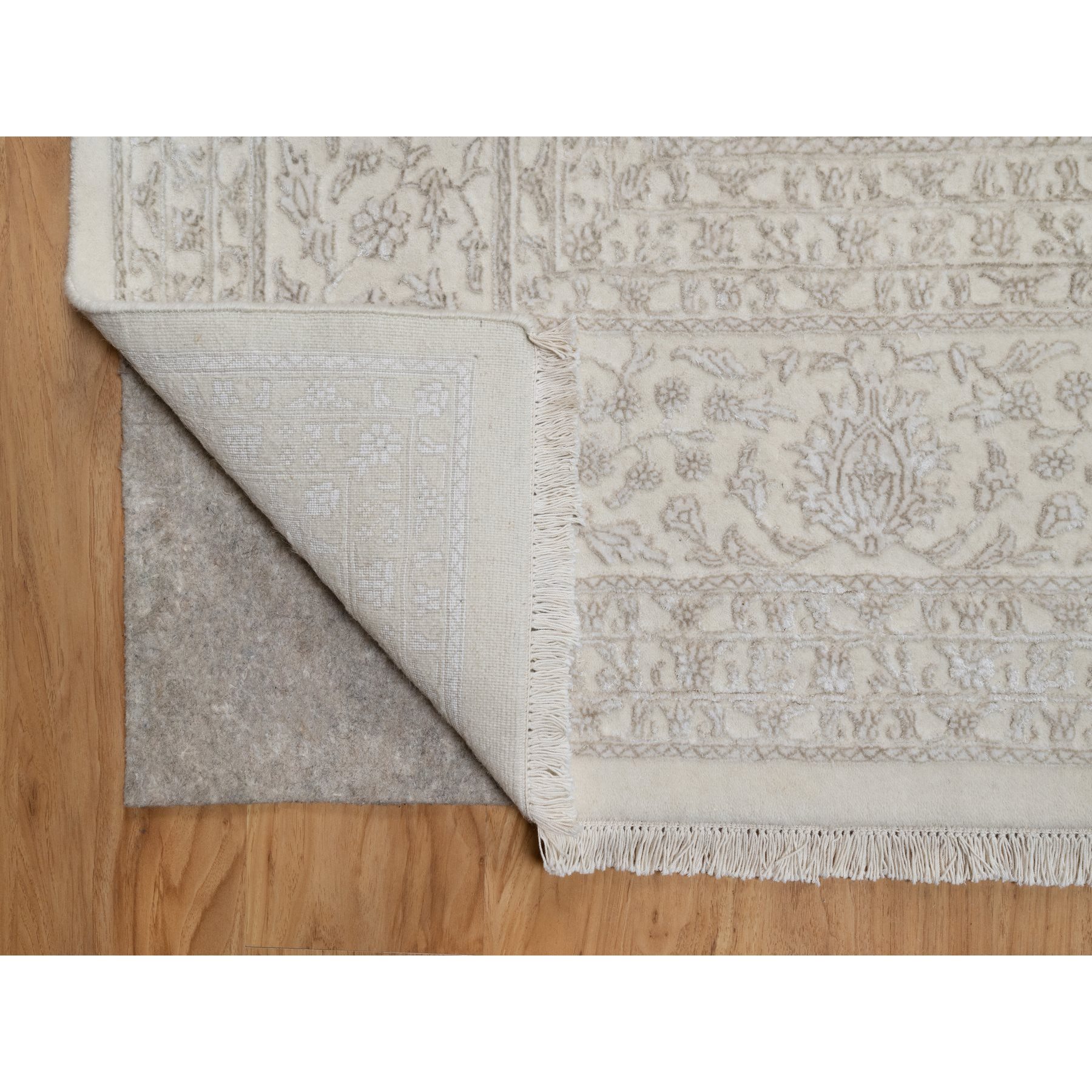 9'1"x12'1" Alabaster White, Wool and Plant Based Silk, Light Tone on Tone with Persian Design, Thick and Plush, 200 KPSI, Hand Knotted, Oriental Rug Sh91365