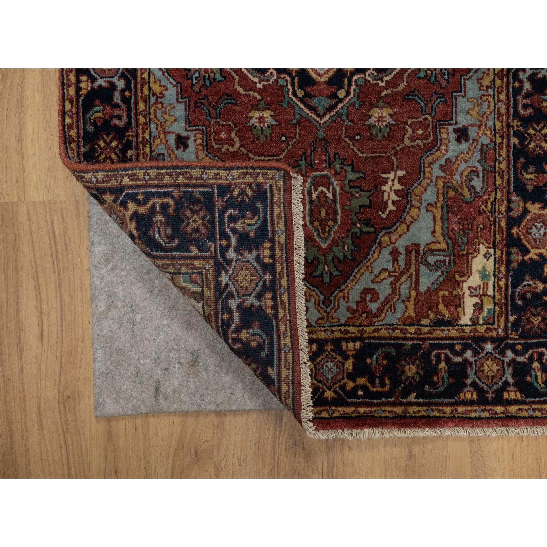 2'7"x6'1" Brick Red, Antiqued Fine Heriz Re-Creation, Denser Weave, Vegetable Dyes, Lush and Plush, 100% Wool, Hand Knotted, Runner, Oriental Rug Sh91368