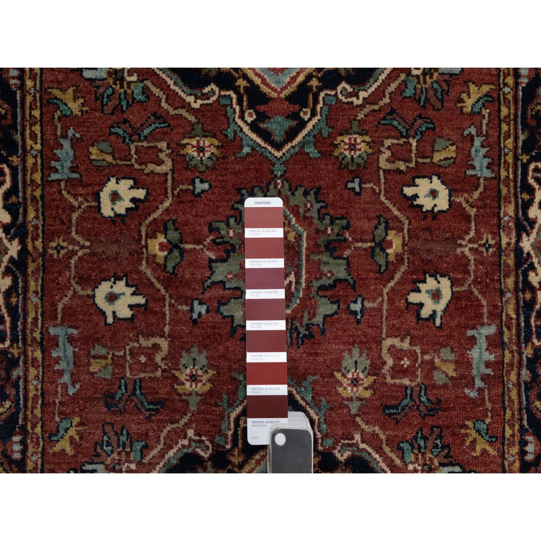 2'7"x6'1" Brick Red, Antiqued Fine Heriz Re-Creation, Denser Weave, Vegetable Dyes, Lush and Plush, 100% Wool, Hand Knotted, Runner, Oriental Rug Sh91368