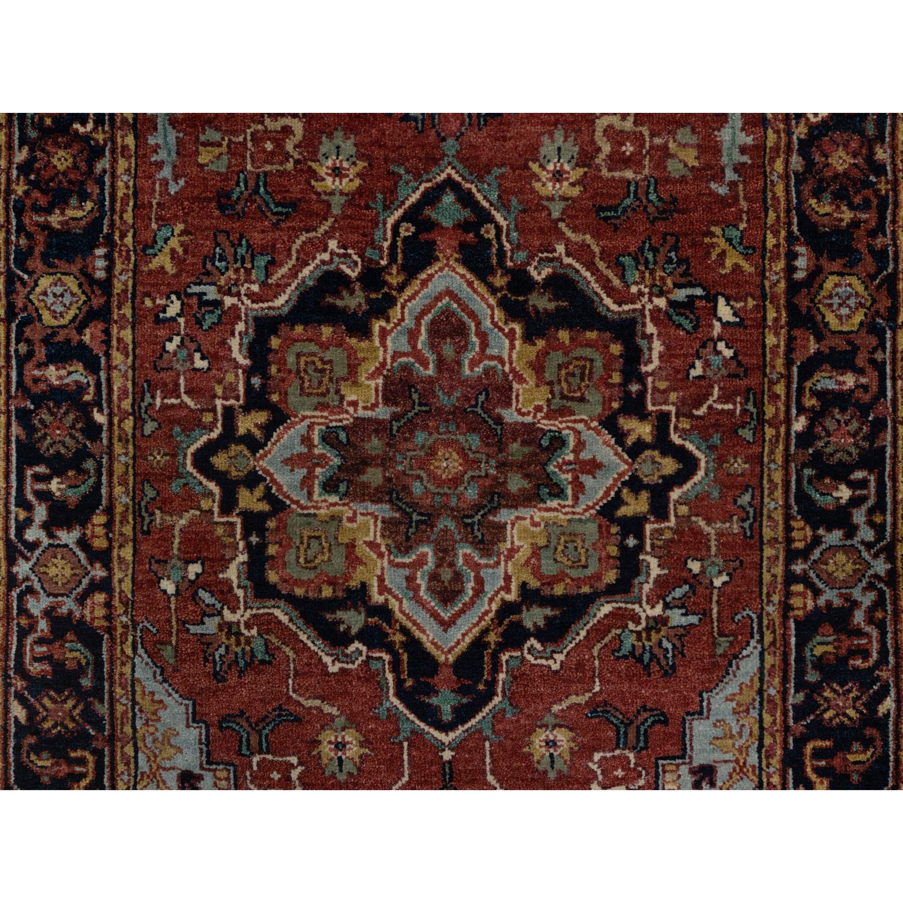 2'7"x6'1" Brick Red, Antiqued Fine Heriz Re-Creation, Denser Weave, Vegetable Dyes, Lush and Plush, 100% Wool, Hand Knotted, Runner, Oriental Rug Sh91368