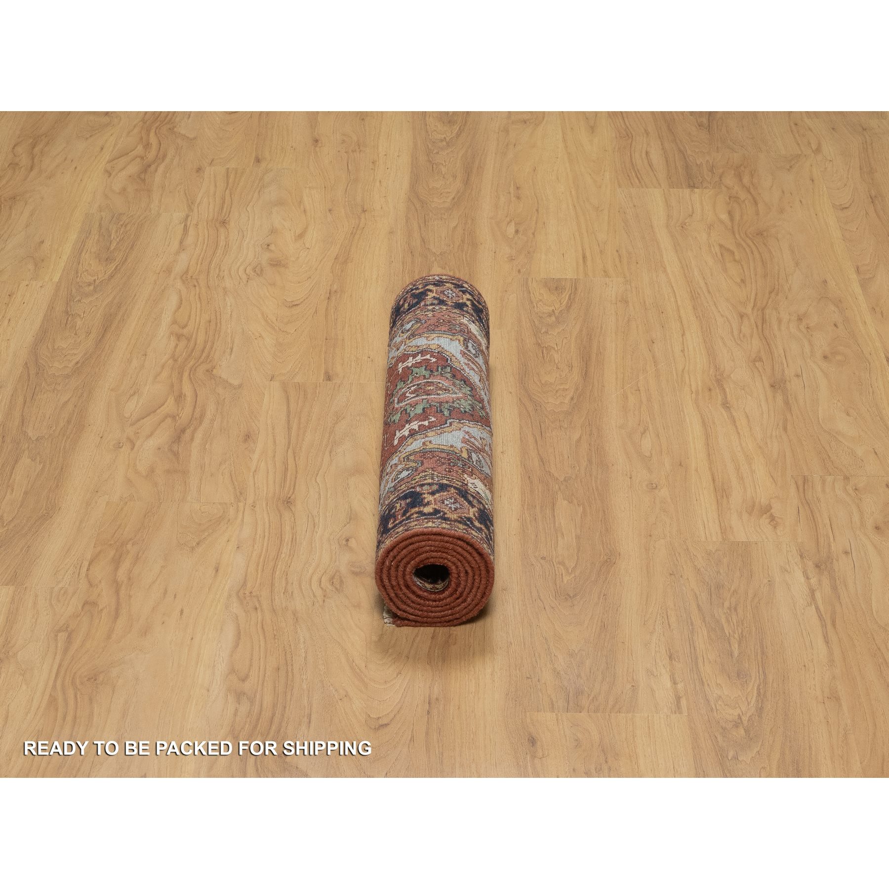 2'7"x6'1" Brick Red, Antiqued Fine Heriz Re-Creation, Denser Weave, Vegetable Dyes, Lush and Plush, 100% Wool, Hand Knotted, Runner, Oriental Rug Sh91368
