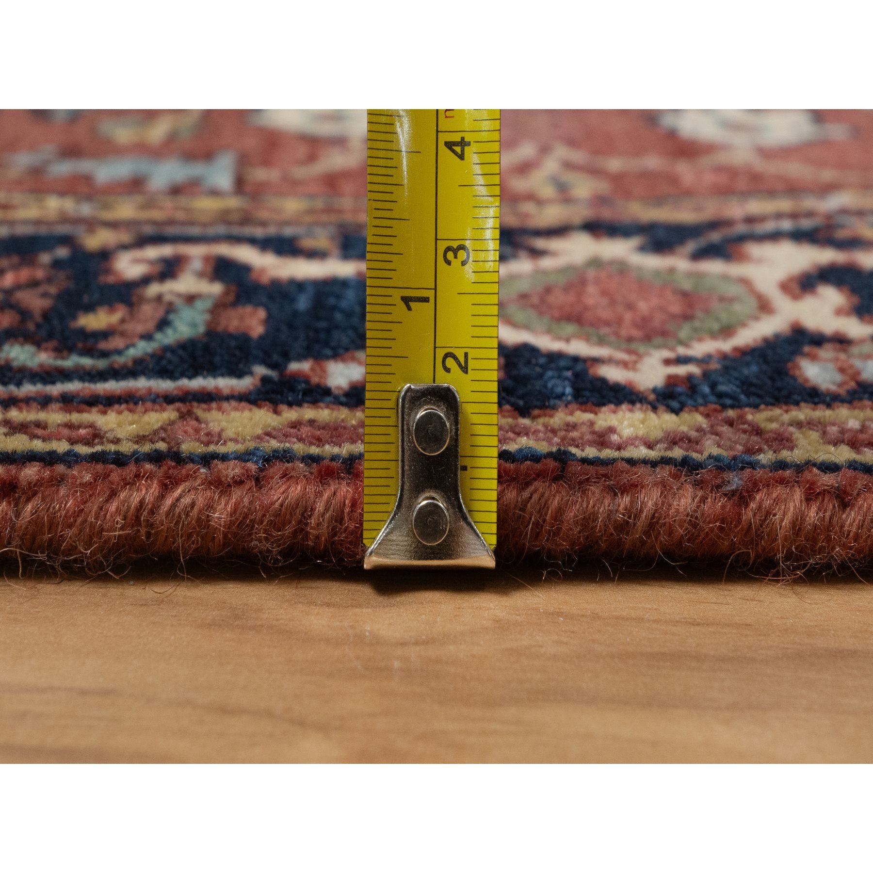 2'7"x6'1" Brick Red, Antiqued Fine Heriz Re-Creation, Denser Weave, Vegetable Dyes, Lush and Plush, 100% Wool, Hand Knotted, Runner, Oriental Rug Sh91368