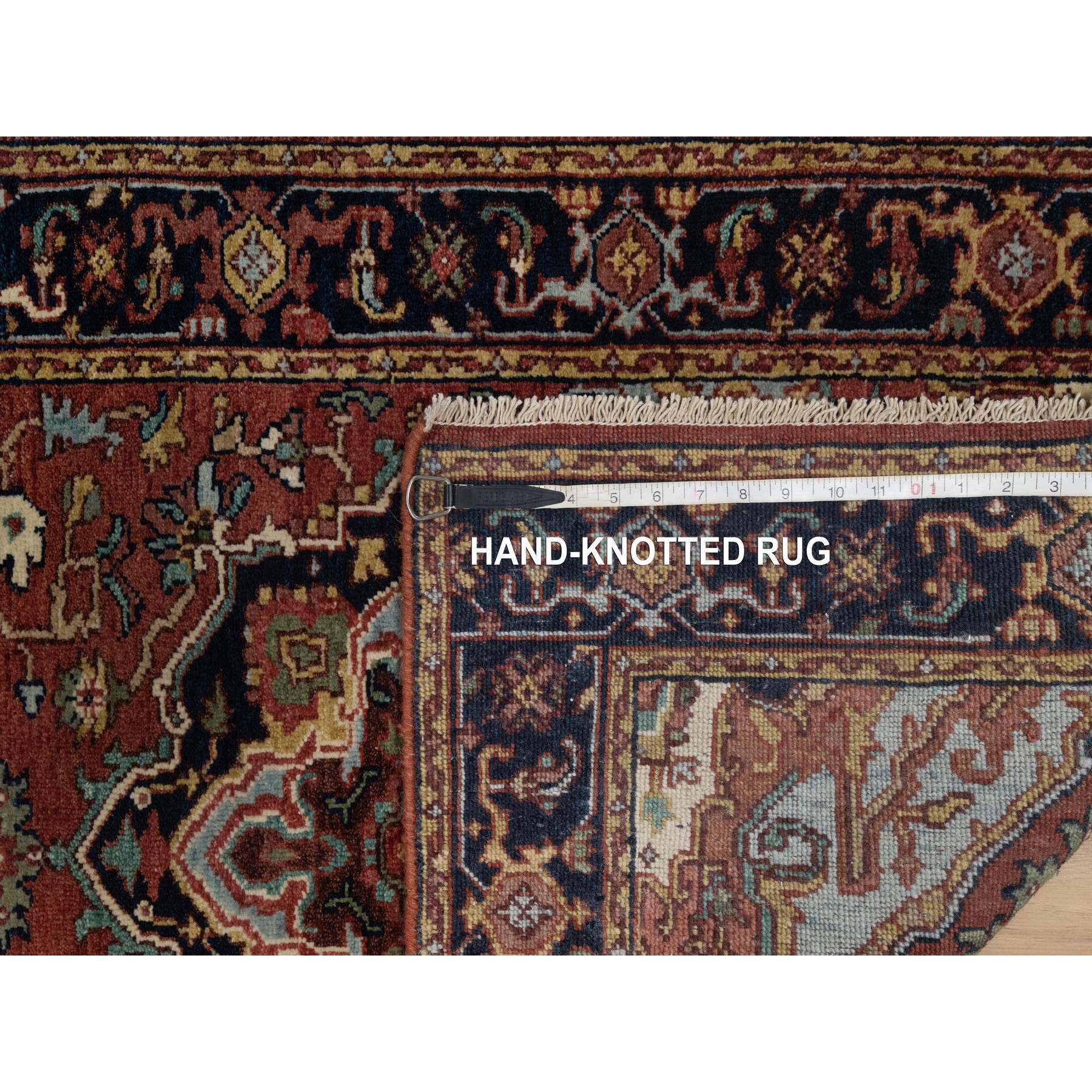 2'7"x6'1" Brick Red, Antiqued Fine Heriz Re-Creation, Denser Weave, Vegetable Dyes, Lush and Plush, 100% Wool, Hand Knotted, Runner, Oriental Rug Sh91368