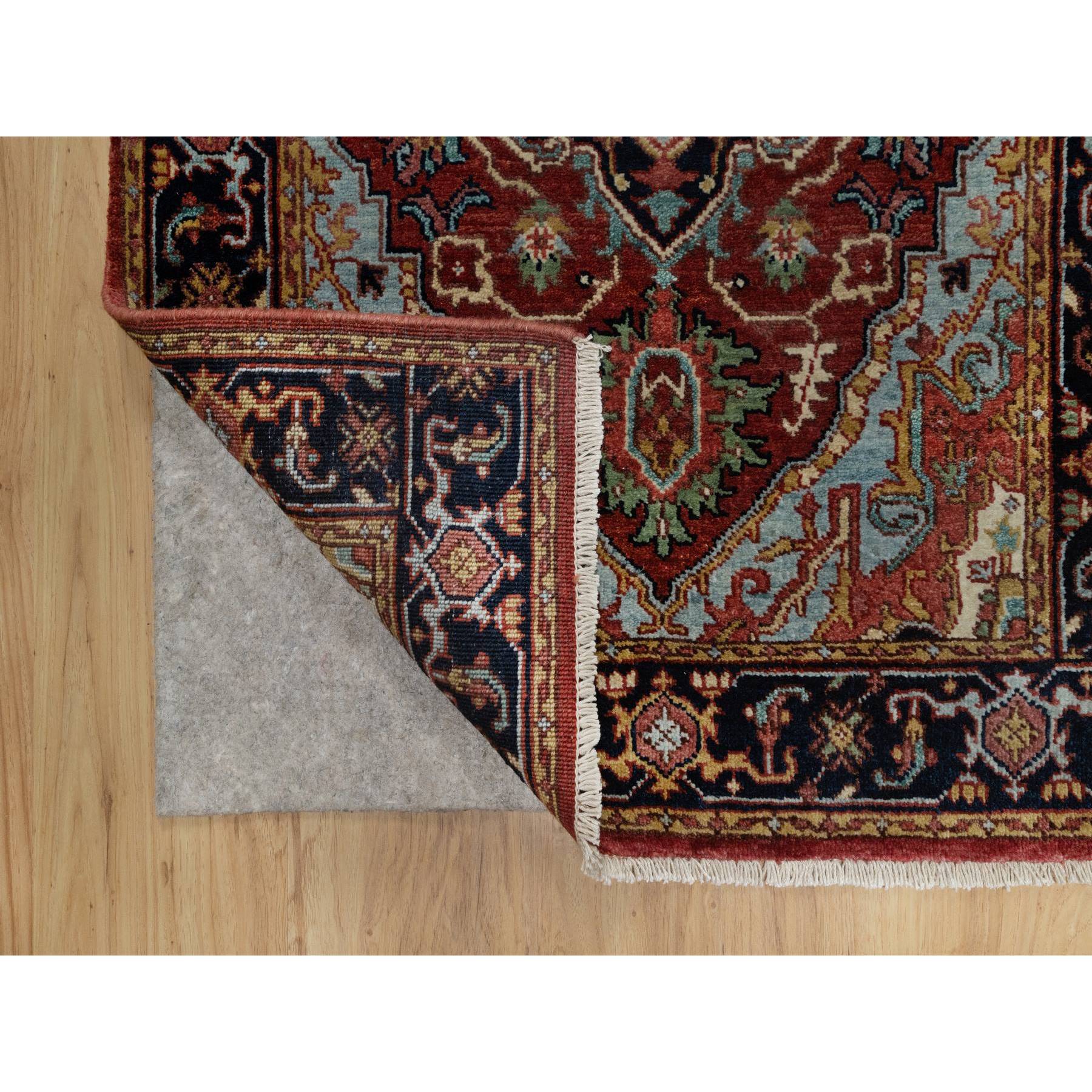 2'7"x6'2" Ochre Red, Antiqued Fine Heriz Re-Creation, Denser Weave, 100% Wool, Hand Knotted, Lush and Plush, Vegetable Dyes, Runner, Oriental Rug Sh91369
