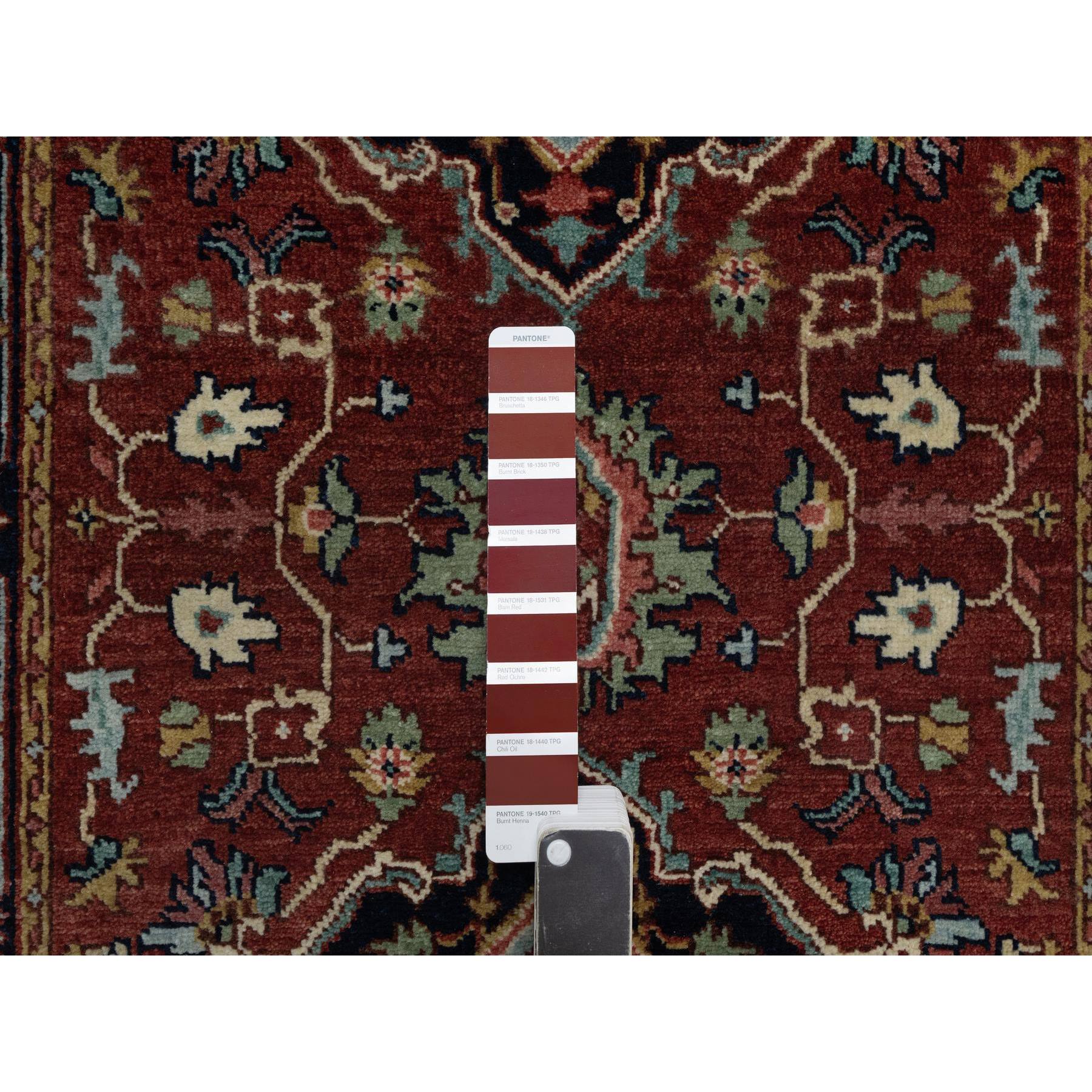 2'7"x6'2" Ochre Red, Antiqued Fine Heriz Re-Creation, Denser Weave, 100% Wool, Hand Knotted, Lush and Plush, Vegetable Dyes, Runner, Oriental Rug Sh91369