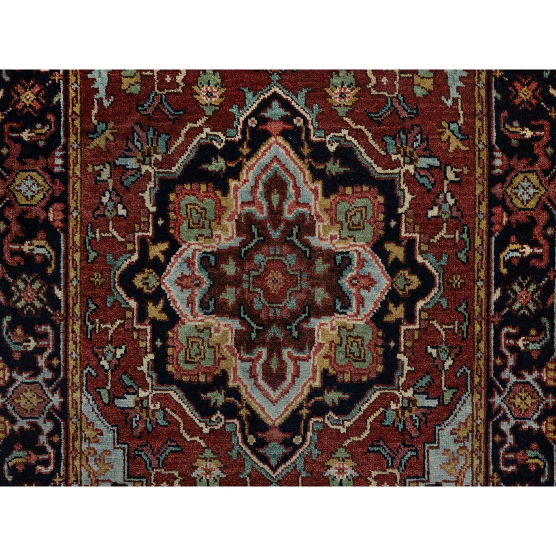 2'7"x6'2" Ochre Red, Antiqued Fine Heriz Re-Creation, Denser Weave, 100% Wool, Hand Knotted, Lush and Plush, Vegetable Dyes, Runner, Oriental Rug Sh91369