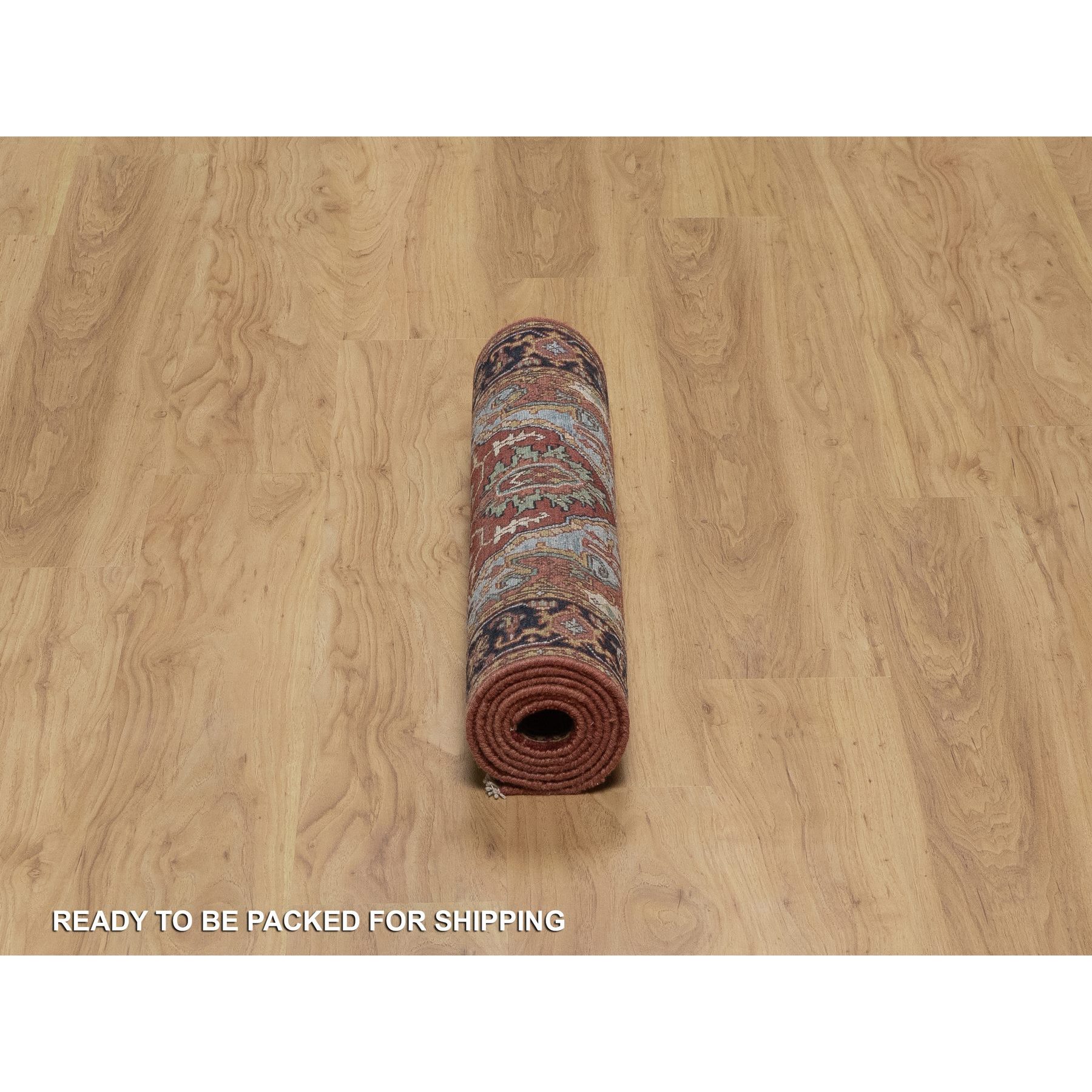 2'7"x6'2" Ochre Red, Antiqued Fine Heriz Re-Creation, Denser Weave, 100% Wool, Hand Knotted, Lush and Plush, Vegetable Dyes, Runner, Oriental Rug Sh91369