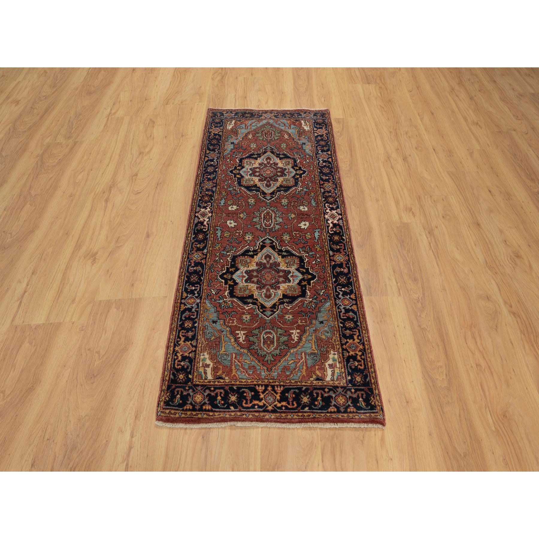 2'7"x6'1" Auburn Red, Antiqued Fine Heriz Re-Creation, Denser Weave, Vegetable Dyes, Lush and Plush, 100% Wool, Hand Knotted, Runner, Oriental Rug Sh91370