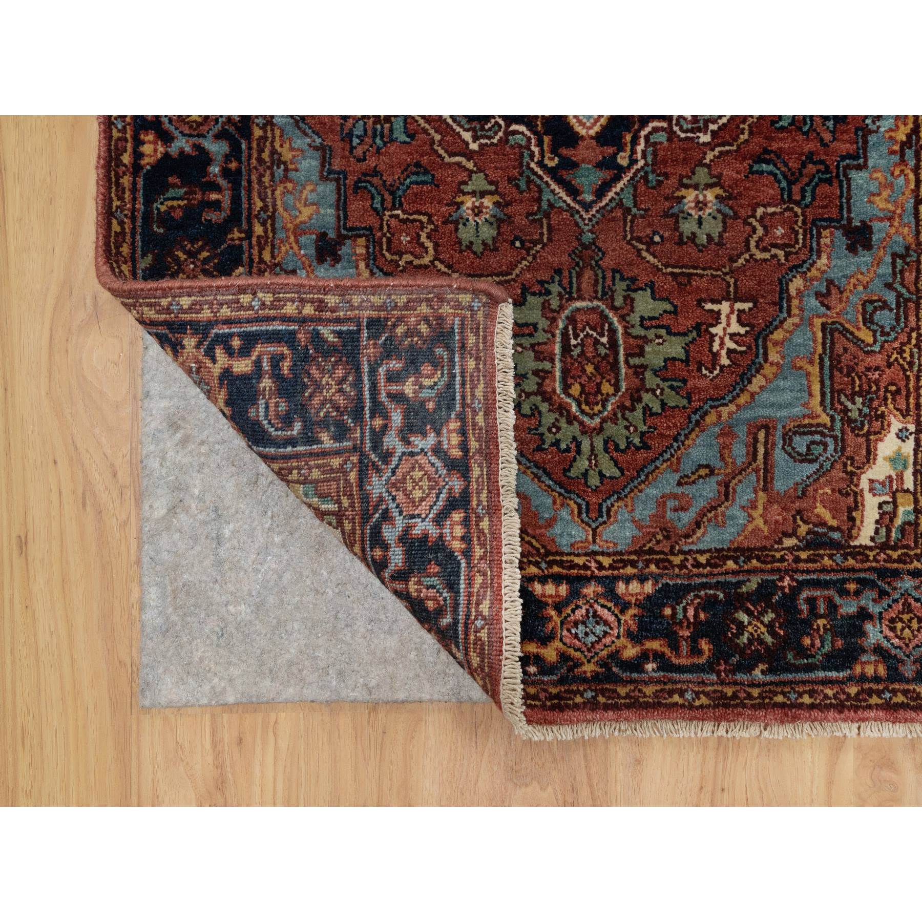 2'7"x6'1" Auburn Red, Antiqued Fine Heriz Re-Creation, Denser Weave, Vegetable Dyes, Lush and Plush, 100% Wool, Hand Knotted, Runner, Oriental Rug Sh91370