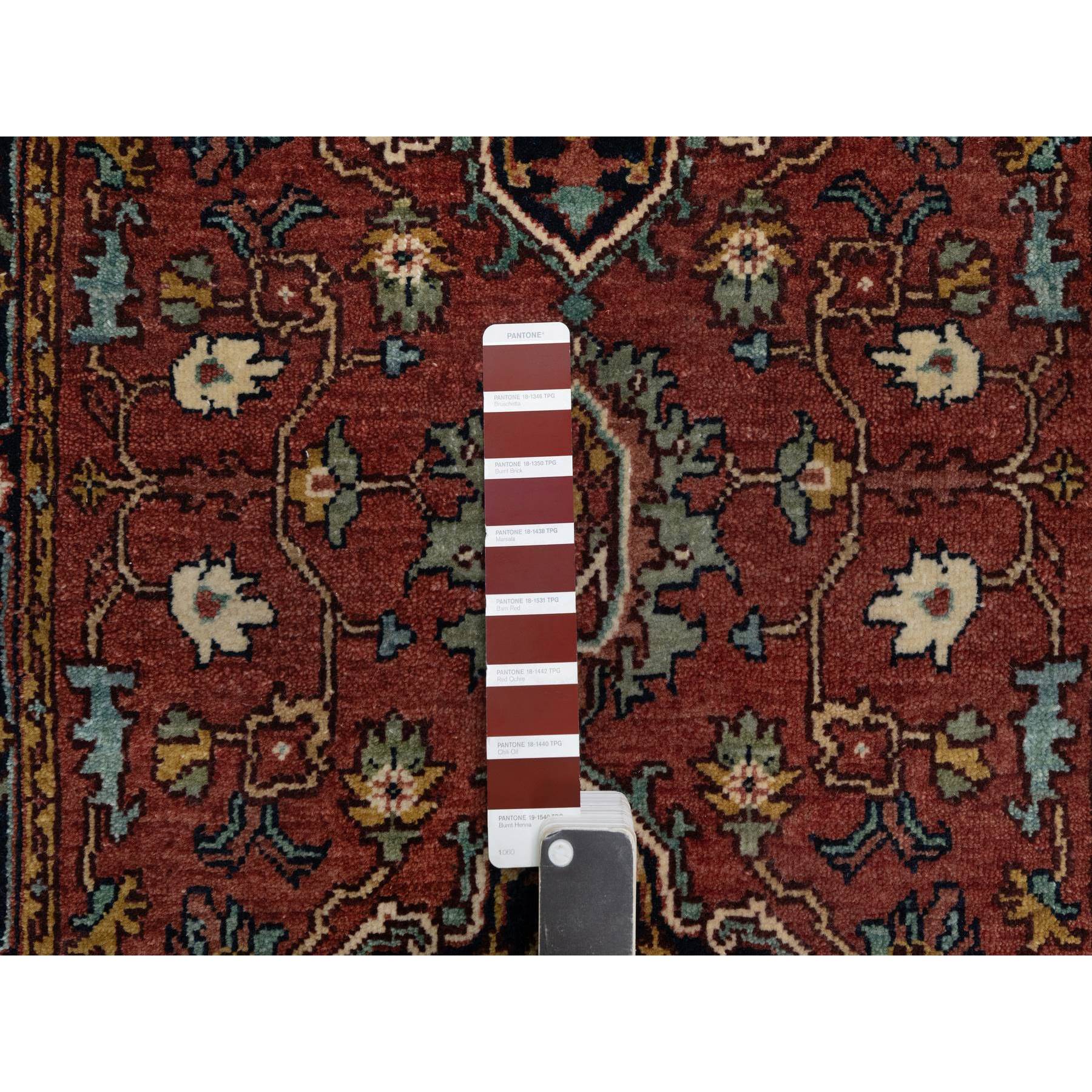 2'7"x6'1" Auburn Red, Antiqued Fine Heriz Re-Creation, Denser Weave, Vegetable Dyes, Lush and Plush, 100% Wool, Hand Knotted, Runner, Oriental Rug Sh91370