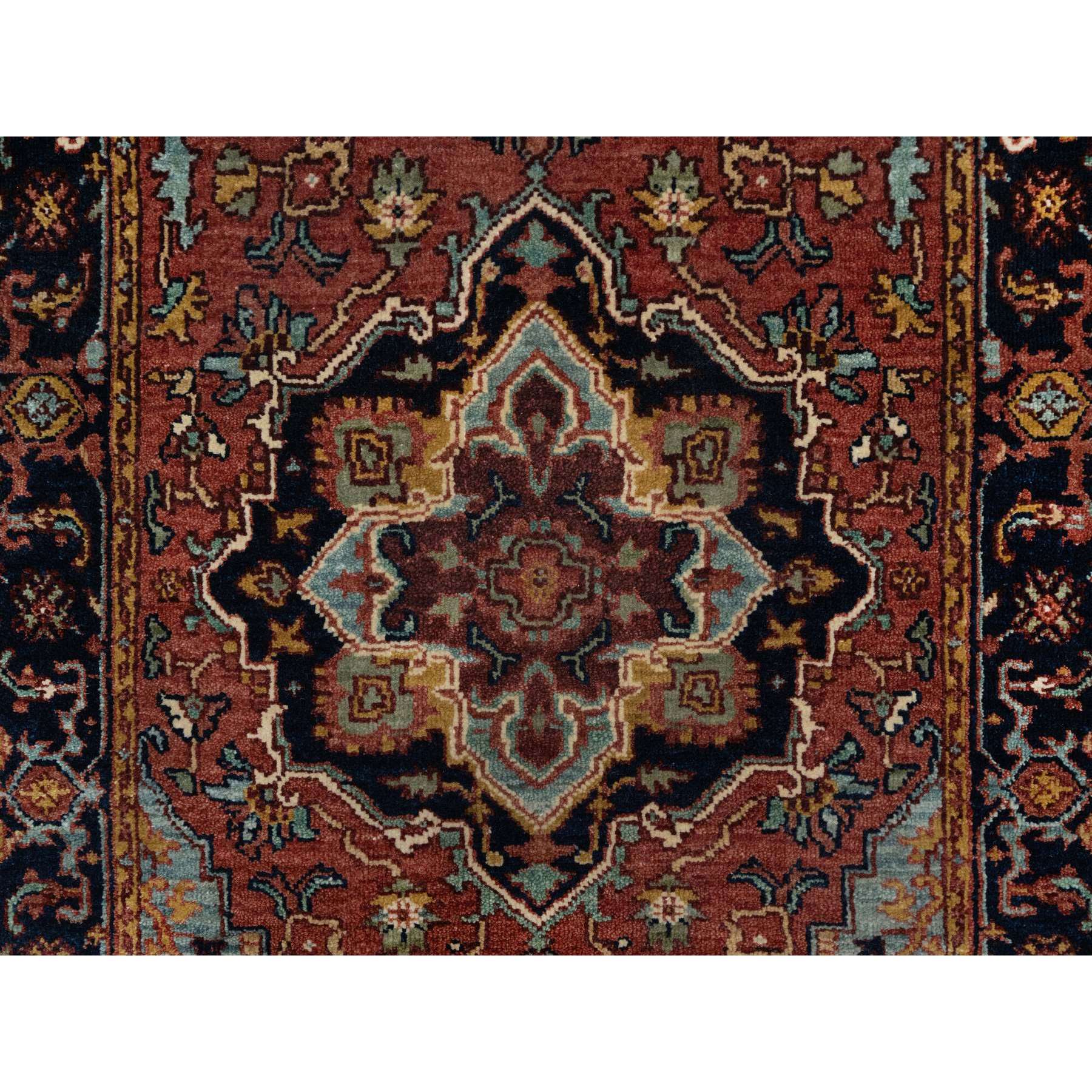 2'7"x6'1" Auburn Red, Antiqued Fine Heriz Re-Creation, Denser Weave, Vegetable Dyes, Lush and Plush, 100% Wool, Hand Knotted, Runner, Oriental Rug Sh91370