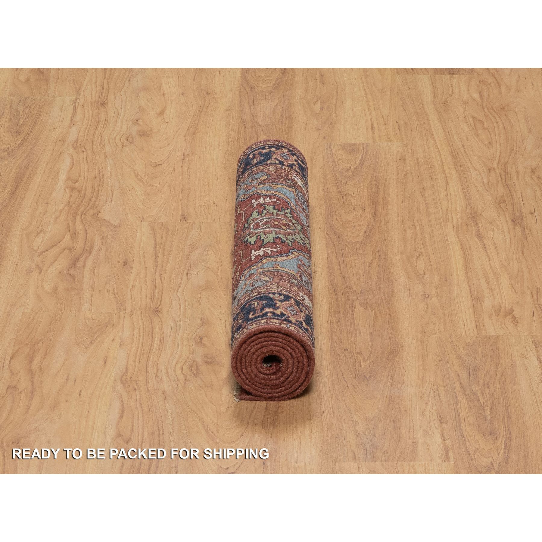 2'7"x6'1" Auburn Red, Antiqued Fine Heriz Re-Creation, Denser Weave, Vegetable Dyes, Lush and Plush, 100% Wool, Hand Knotted, Runner, Oriental Rug Sh91370