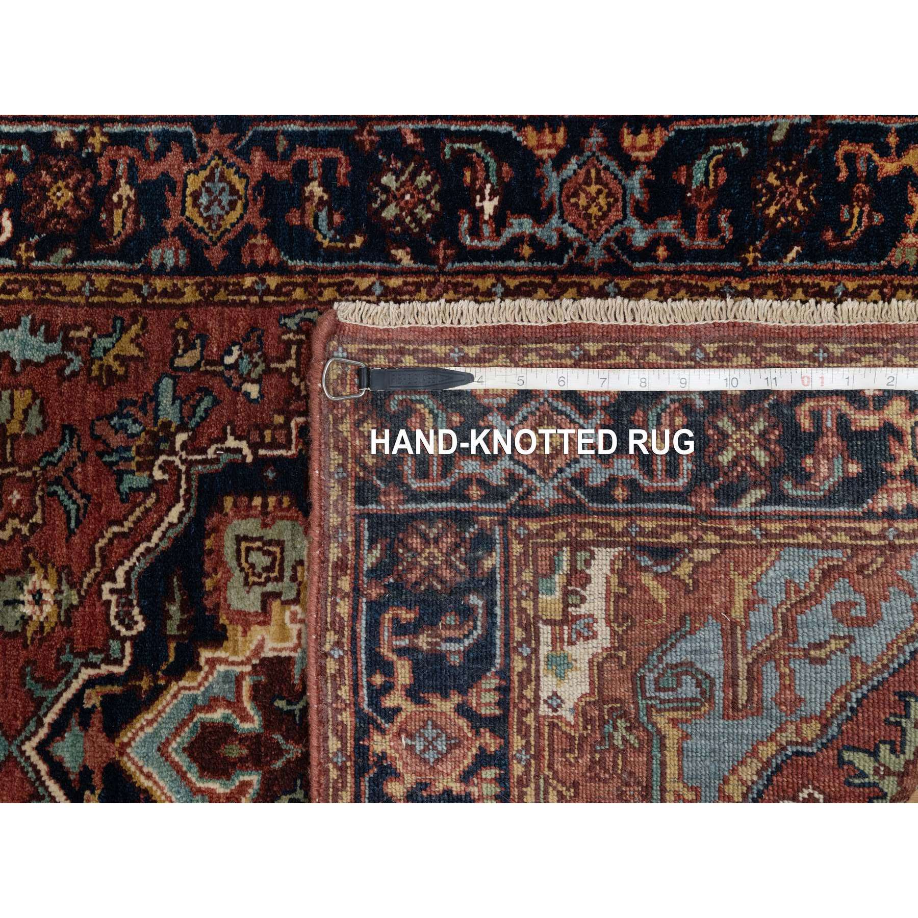 2'7"x6'1" Auburn Red, Antiqued Fine Heriz Re-Creation, Denser Weave, Vegetable Dyes, Lush and Plush, 100% Wool, Hand Knotted, Runner, Oriental Rug Sh91370