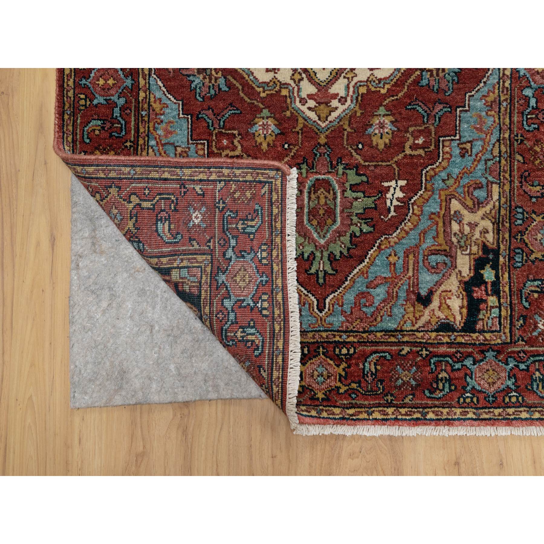 2'8"x6'2" Brick Red, Antiqued Fine Heriz Re-Creation, Hand Knotted, Plush and Lush, Denser Weave, Vegetable Dyes, Soft Wool, Oriental, Runner, Rug Sh91371
