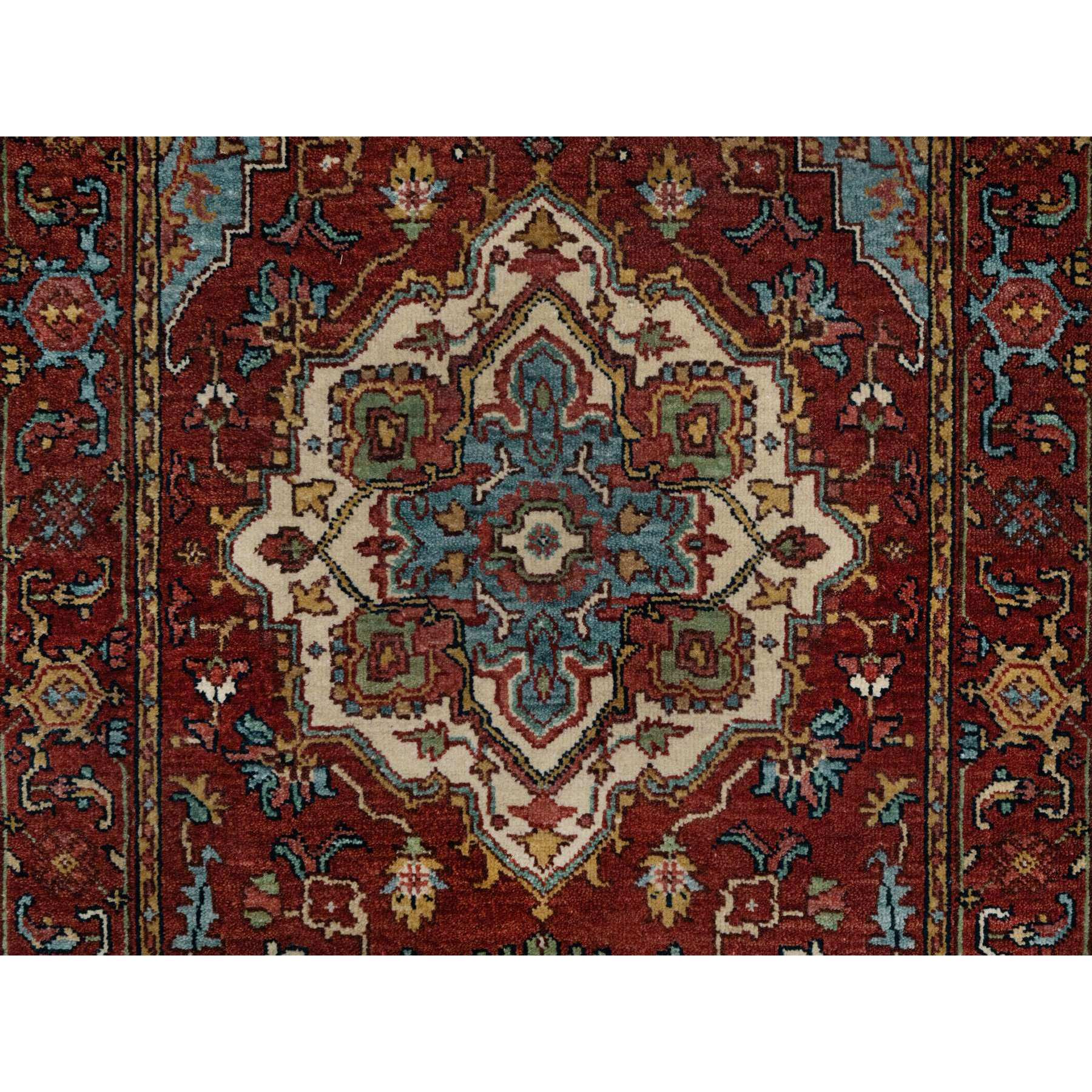 2'8"x6'2" Brick Red, Antiqued Fine Heriz Re-Creation, Hand Knotted, Plush and Lush, Denser Weave, Vegetable Dyes, Soft Wool, Oriental, Runner, Rug Sh91371