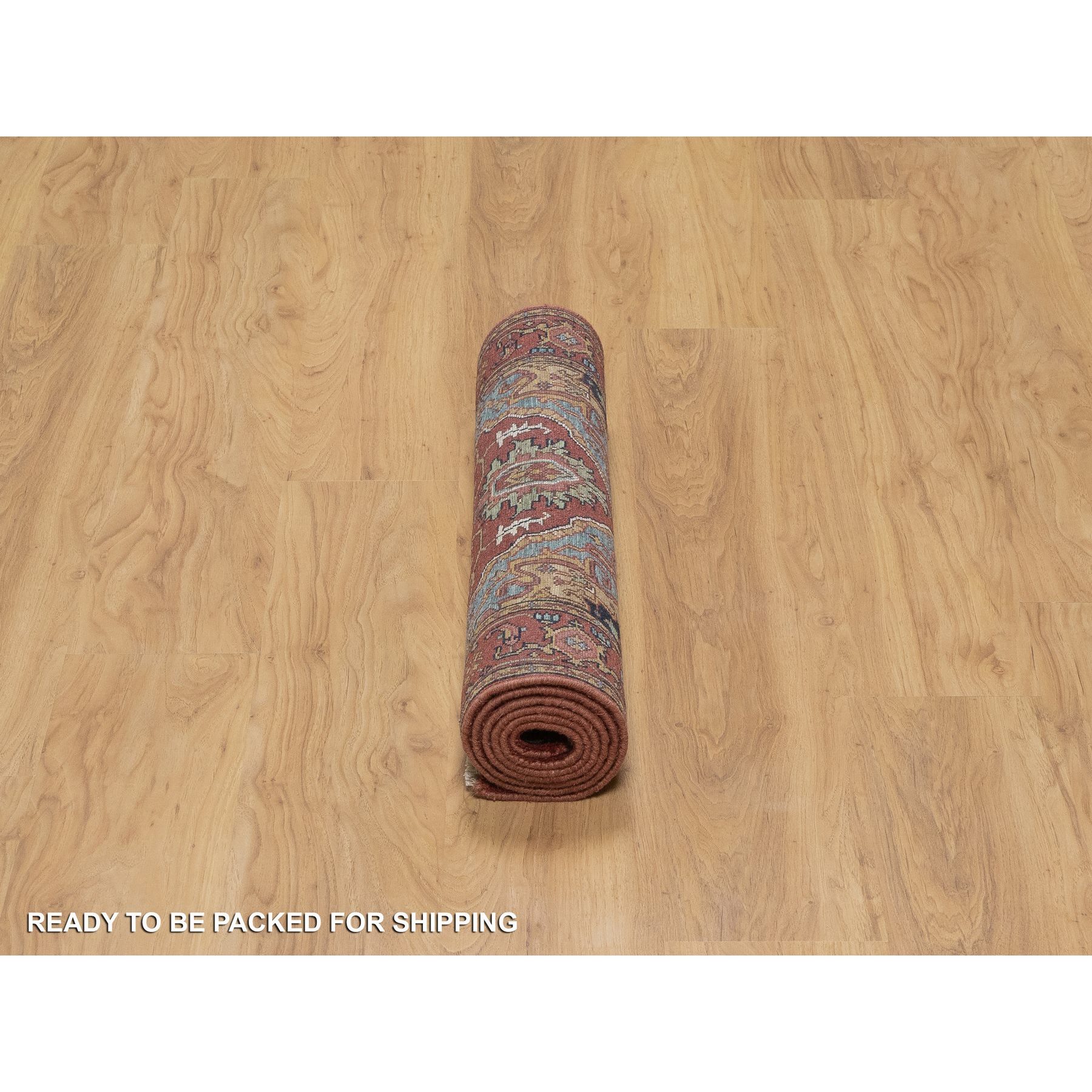 2'8"x6'2" Brick Red, Antiqued Fine Heriz Re-Creation, Hand Knotted, Plush and Lush, Denser Weave, Vegetable Dyes, Soft Wool, Oriental, Runner, Rug Sh91371