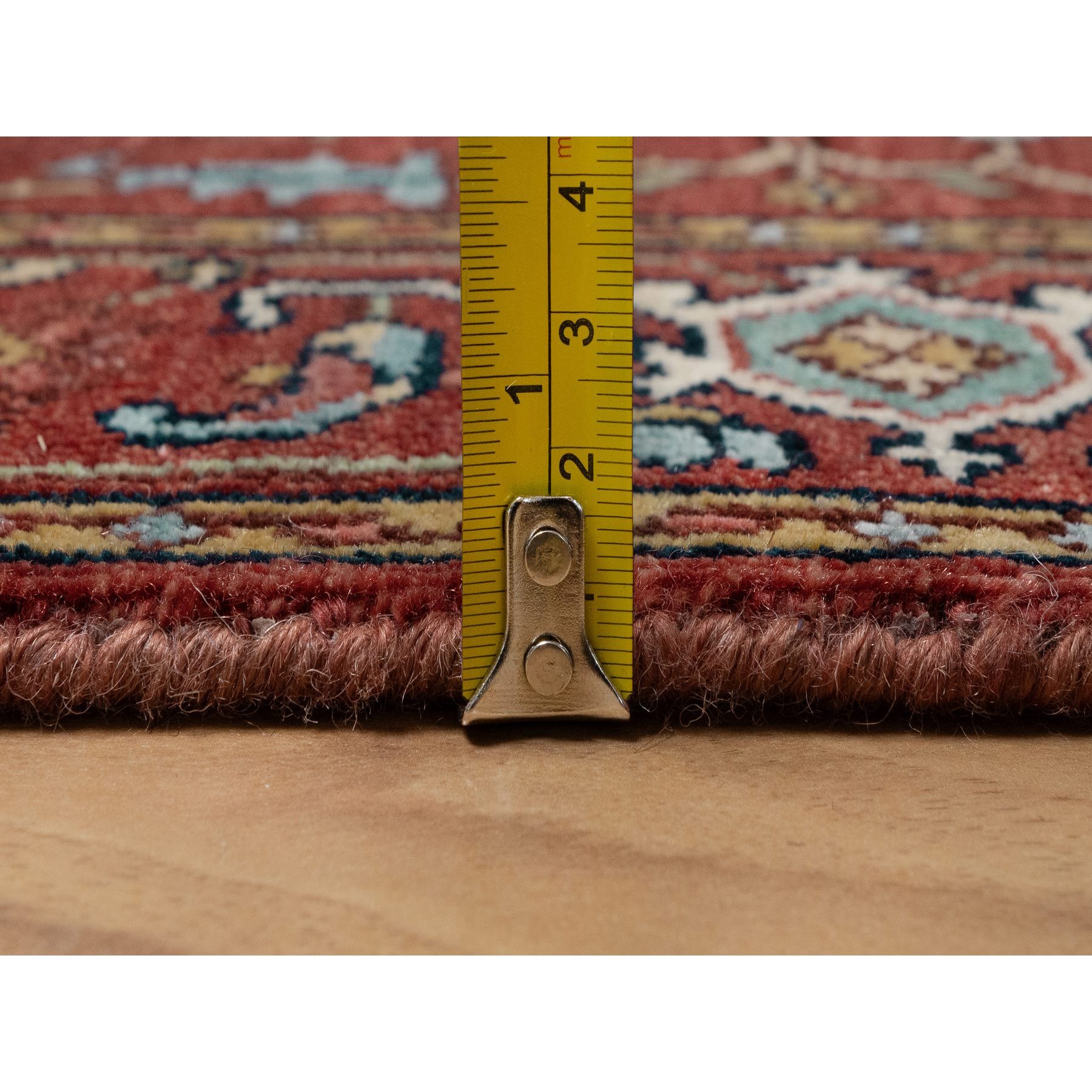 2'8"x6'2" Brick Red, Antiqued Fine Heriz Re-Creation, Hand Knotted, Plush and Lush, Denser Weave, Vegetable Dyes, Soft Wool, Oriental, Runner, Rug Sh91371