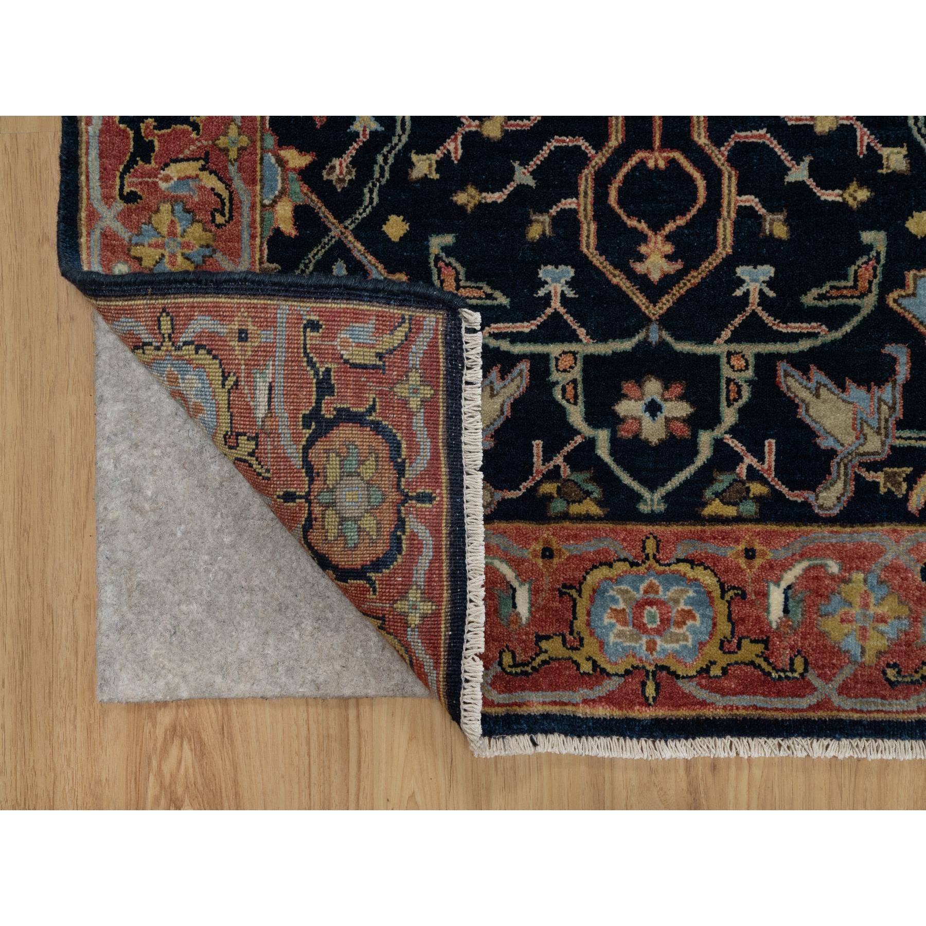 3'3"x5'3" Midnight Blue, Antiqued Fine Heriz Re-Creation with All Over Vines Design, Hand Knotted, Soft Pile, Vegetable Dyes, Natural Wool, Oriental Rug Sh91373