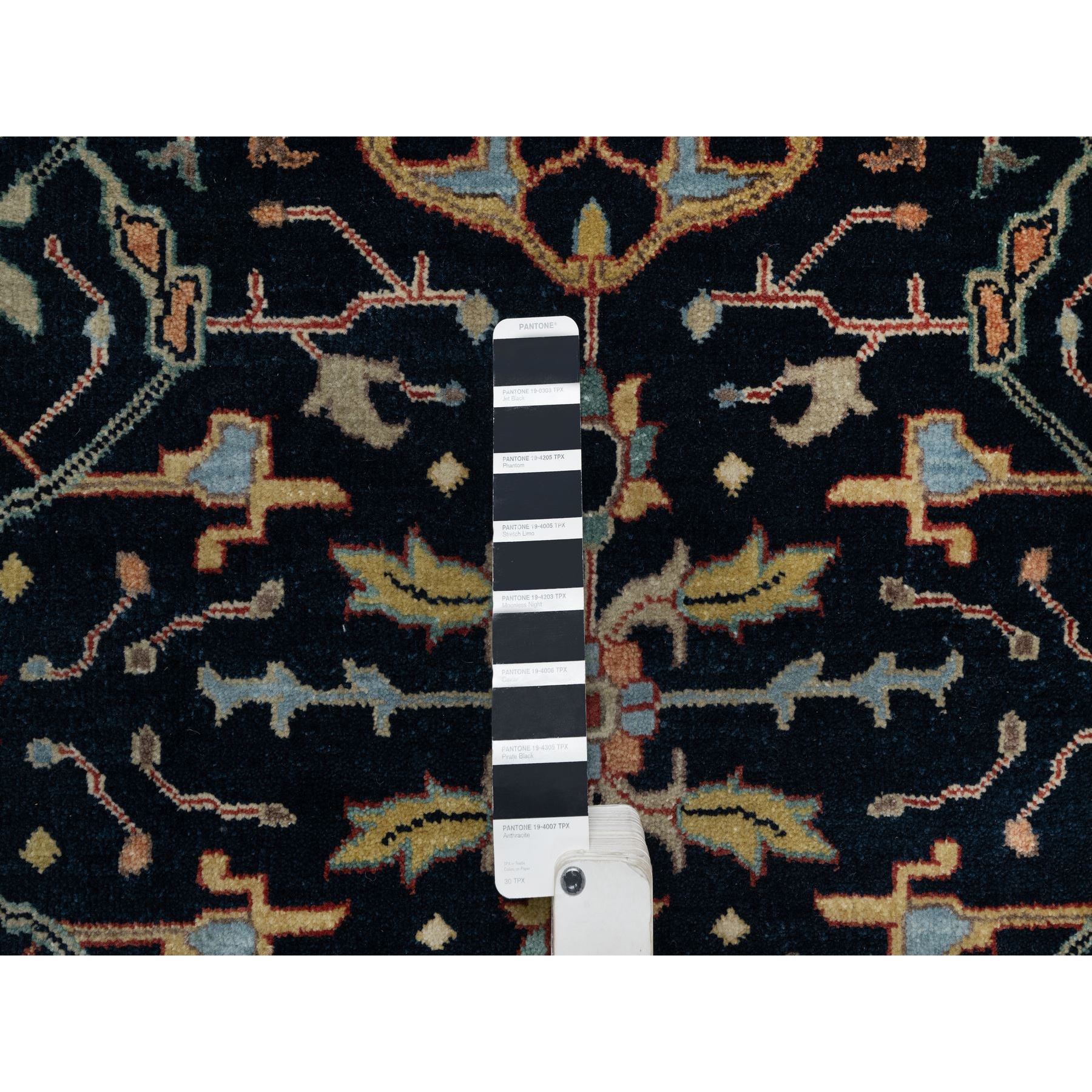 3'3"x5'3" Midnight Blue, Antiqued Fine Heriz Re-Creation with All Over Vines Design, Hand Knotted, Soft Pile, Vegetable Dyes, Natural Wool, Oriental Rug Sh91373
