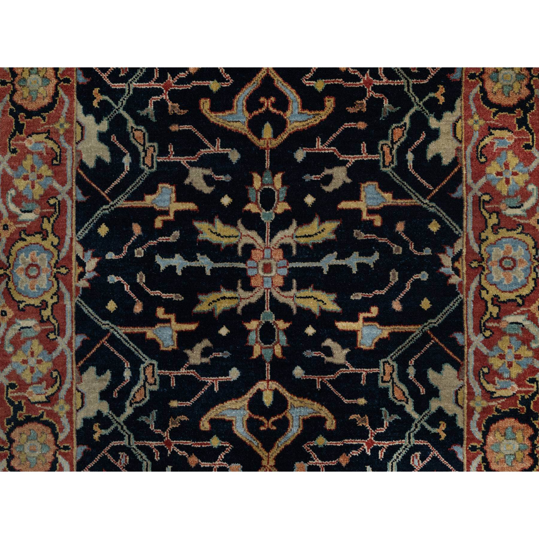 3'3"x5'3" Midnight Blue, Antiqued Fine Heriz Re-Creation with All Over Vines Design, Hand Knotted, Soft Pile, Vegetable Dyes, Natural Wool, Oriental Rug Sh91373