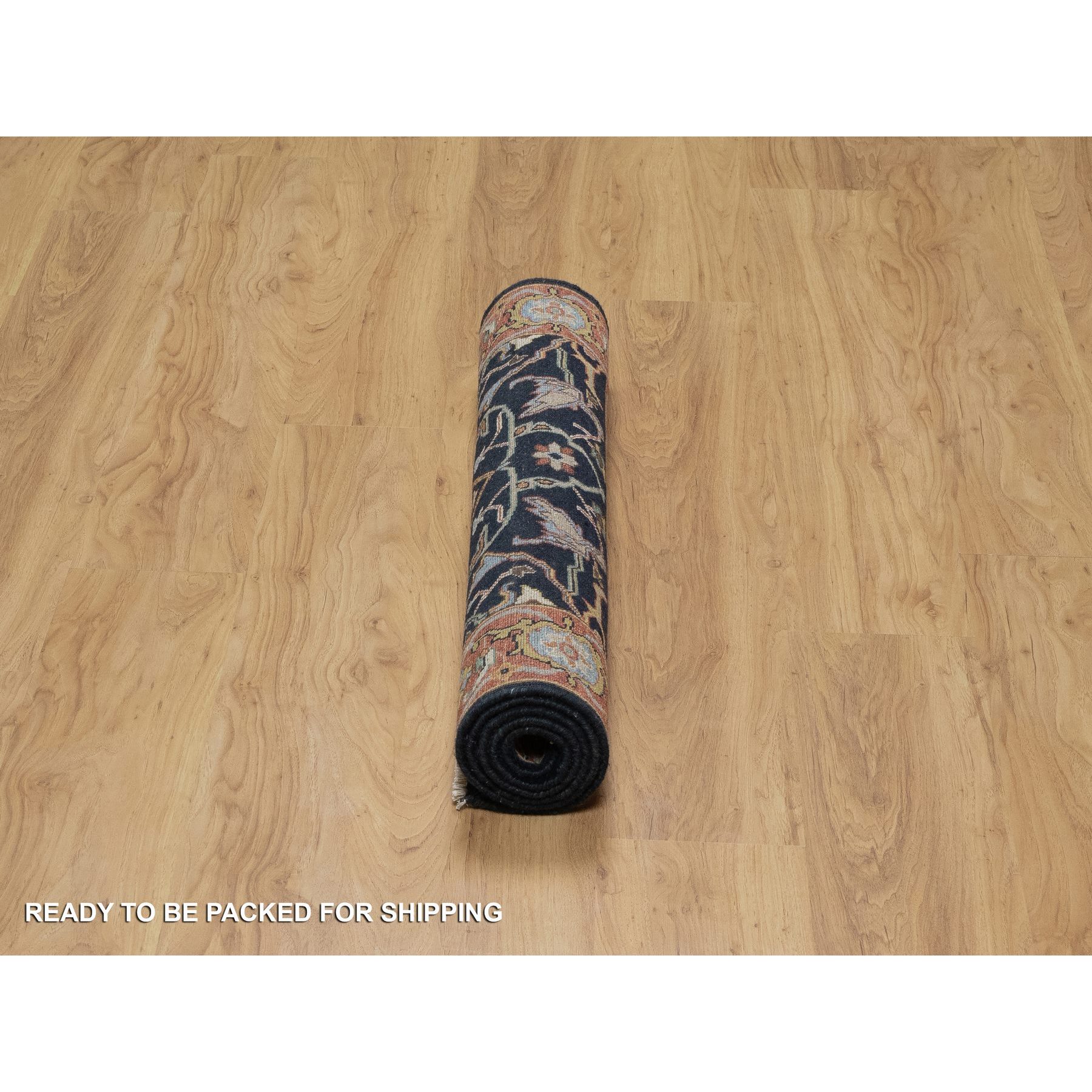 3'3"x5'3" Midnight Blue, Antiqued Fine Heriz Re-Creation with All Over Vines Design, Hand Knotted, Soft Pile, Vegetable Dyes, Natural Wool, Oriental Rug Sh91373