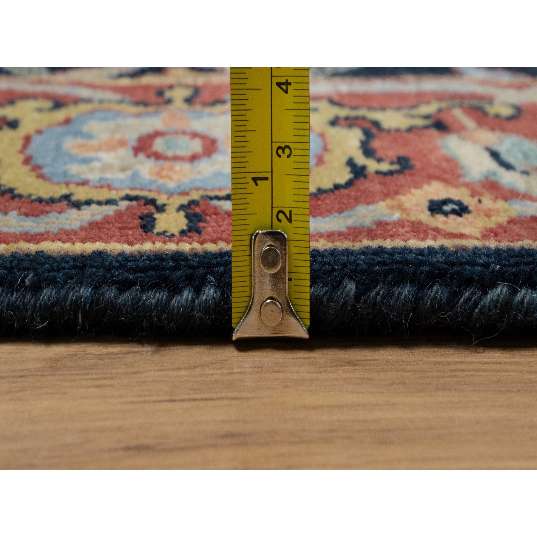 3'3"x5'3" Midnight Blue, Antiqued Fine Heriz Re-Creation with All Over Vines Design, Hand Knotted, Soft Pile, Vegetable Dyes, Natural Wool, Oriental Rug Sh91373
