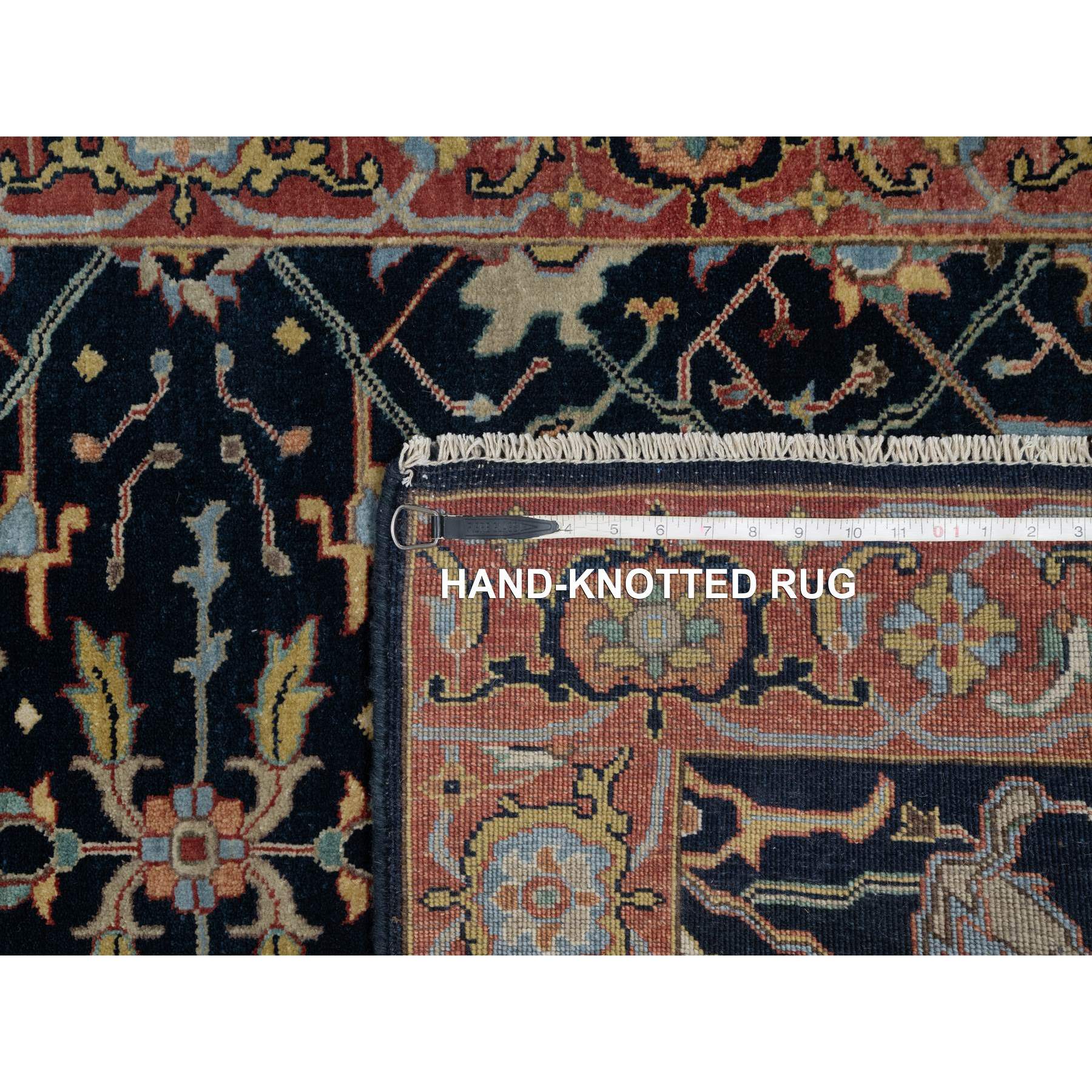 3'3"x5'3" Midnight Blue, Antiqued Fine Heriz Re-Creation with All Over Vines Design, Hand Knotted, Soft Pile, Vegetable Dyes, Natural Wool, Oriental Rug Sh91373