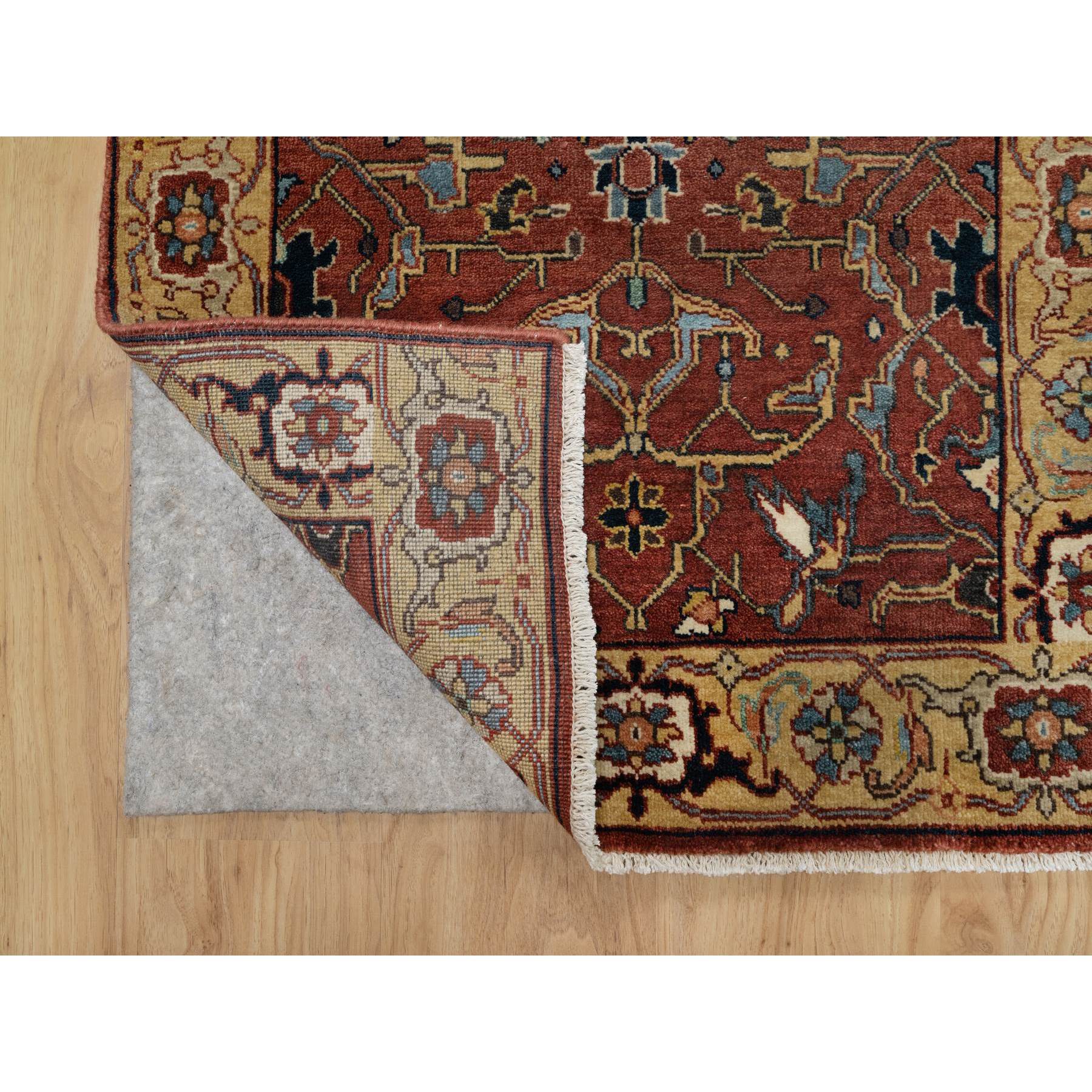 2'6"x6'1" Auburn Red, Antiqued Fine Heriz Re-Creation, Hand Knotted, All Over Pattern, 100% Wool, Vegetable Dyes and Denser Weave, Lush and Plush, Soft Pile, Runner, Oriental Rug Sh91374